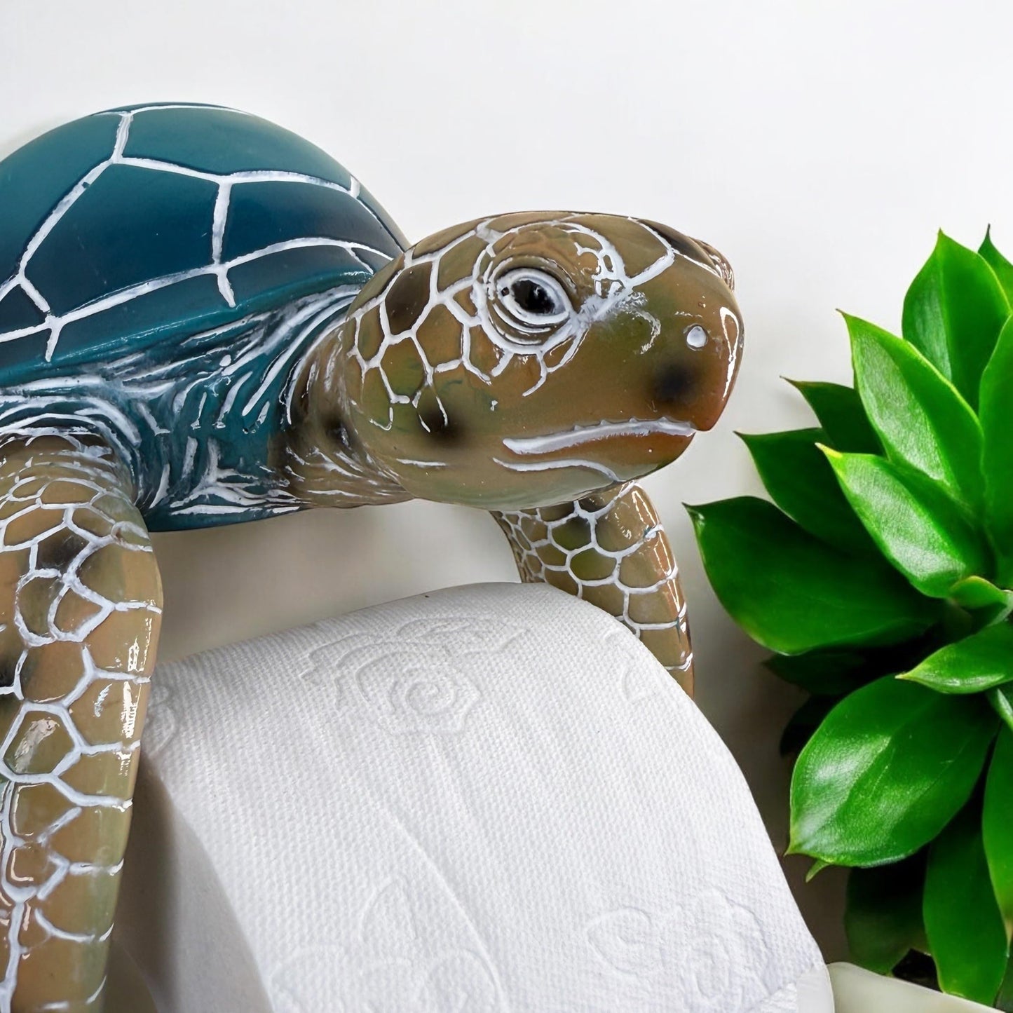 Sea Turtle Wall Mount Toilet Paper Roll Holder Premium Bright Glossy Colorful Finsh - Nautical Coastal Bathroom Decor