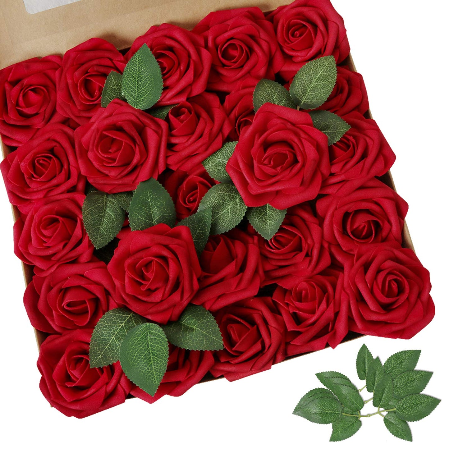 AmyHomie Artificial Flower Dark Red Rose 100pcs Real Looking Fake Roses w/Stem for DIY Wedding Bouquets Centerpieces Arrangements Party Baby Shower Valentines Day Christmas Tree Decorations