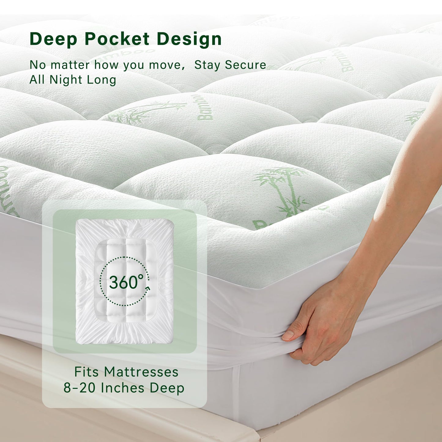 Anluoer Memory Foam Mattress Topper King for Back Pain, Rayon Derived from Bamboo Pillow Top Mattress Topper for Hot Sleepers,Cooling Mattress Pad with 8-21" Deep Pocket, 78x80 Inches, White