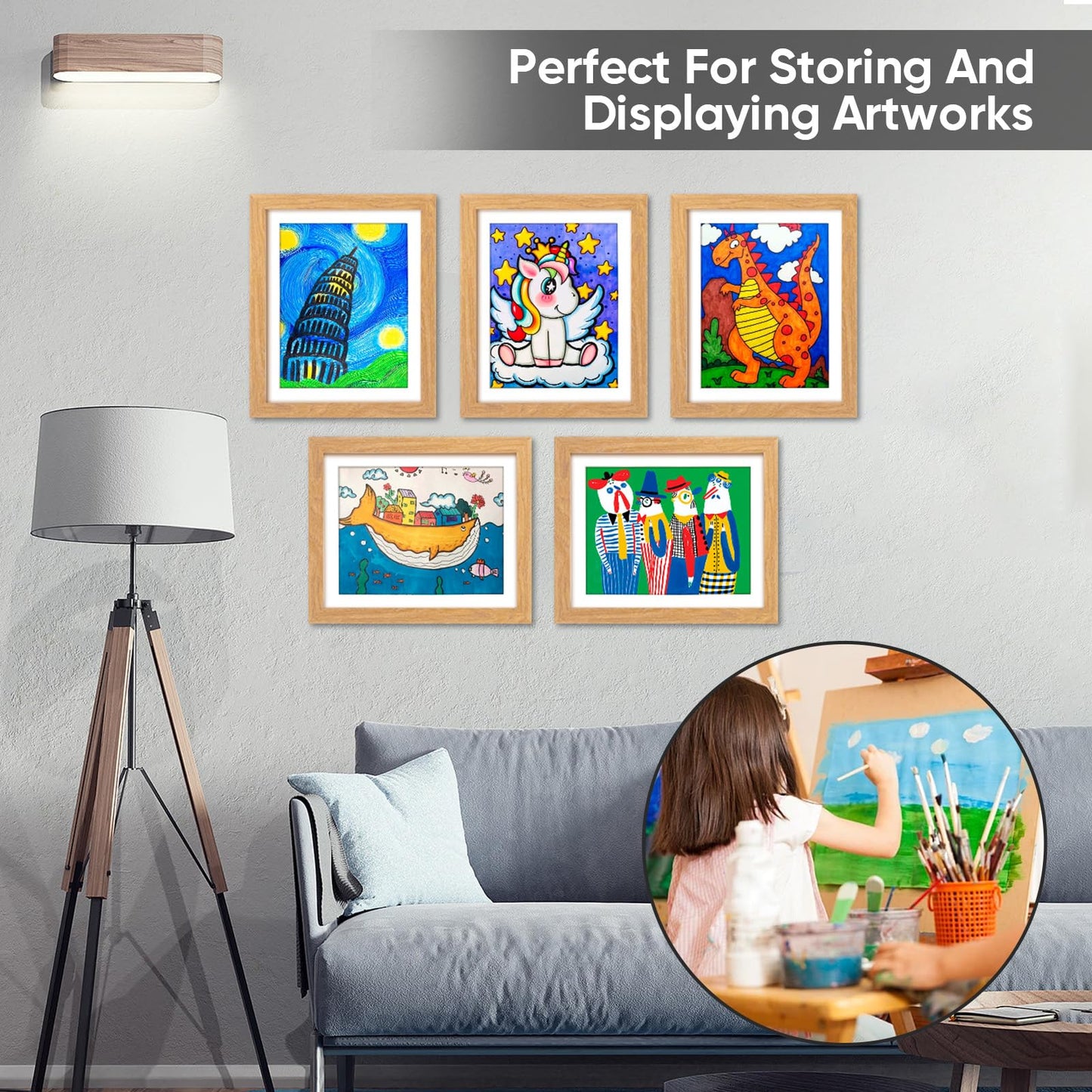 sixzerone [3-Pack Kids Artwork Frames Changeable - Front Opening Holds 150,Children Art Projects Kids Art Frames,10x12.5 Child Picture Frame for Display,With Storage(Wood)