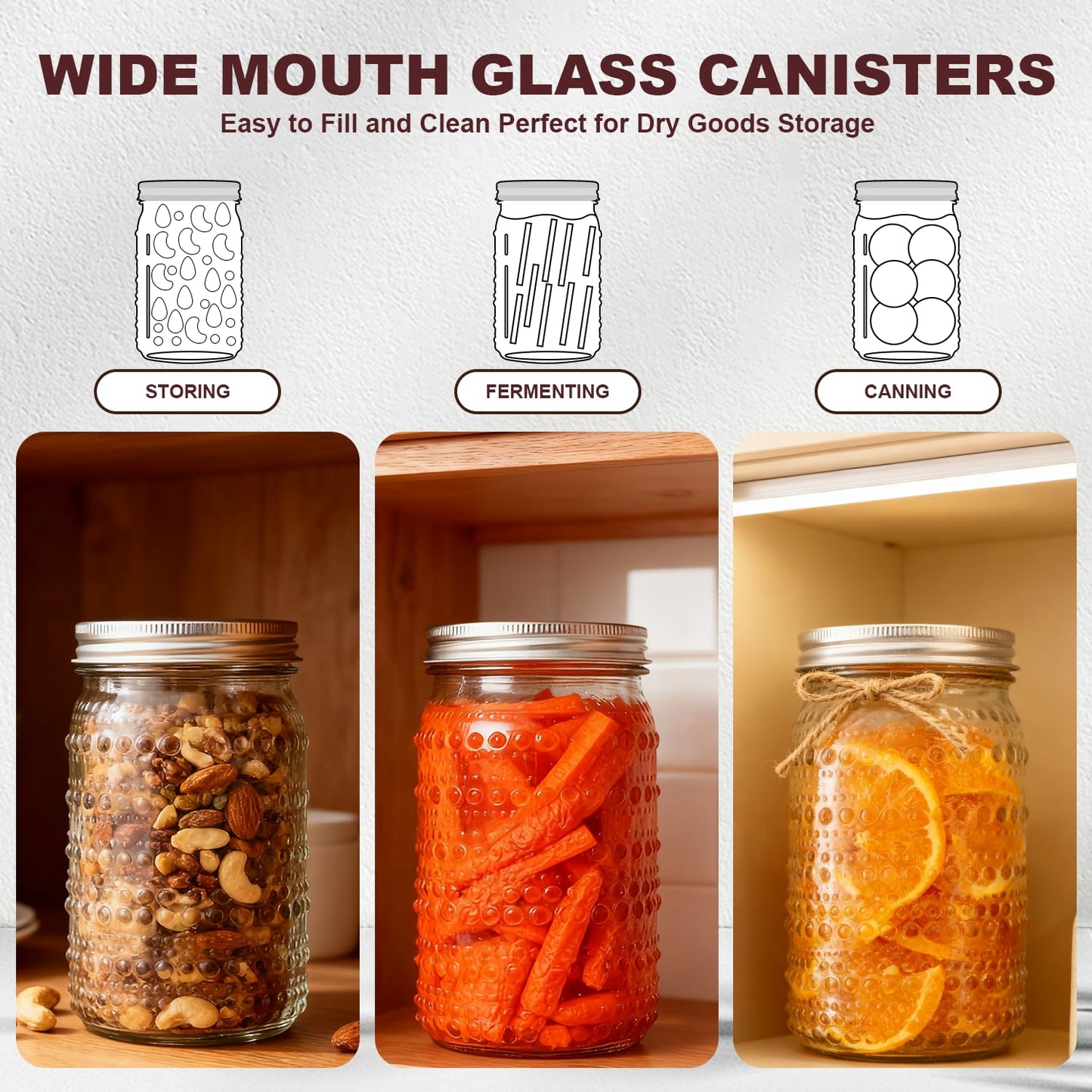 FULGNU Wide Mouth Mason Jars 32oz, 4 Pack Quart Mason Jars with Lids, Glass Canning Jars for Pickling, Storing Food, Meal Prep, Salad Jam, Overnight Oats, Yogurt
