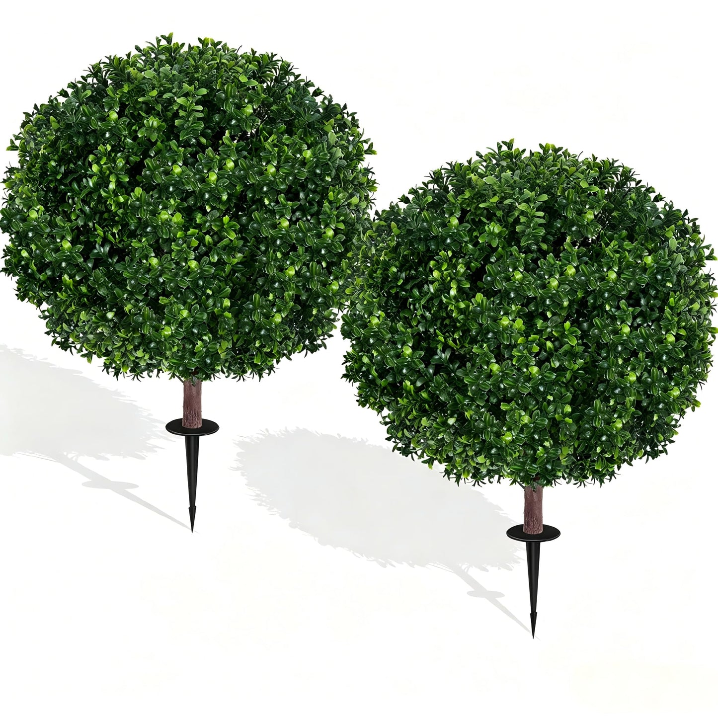 27.5" Artificial Boxwood Topiary Ball Tree, Set of 2 Fake Bushes Shrubs with Ground Spike, UV Resistant Faux Evergreen Boxwood Trees for Front Porch Planters Outdoor Garden Decor