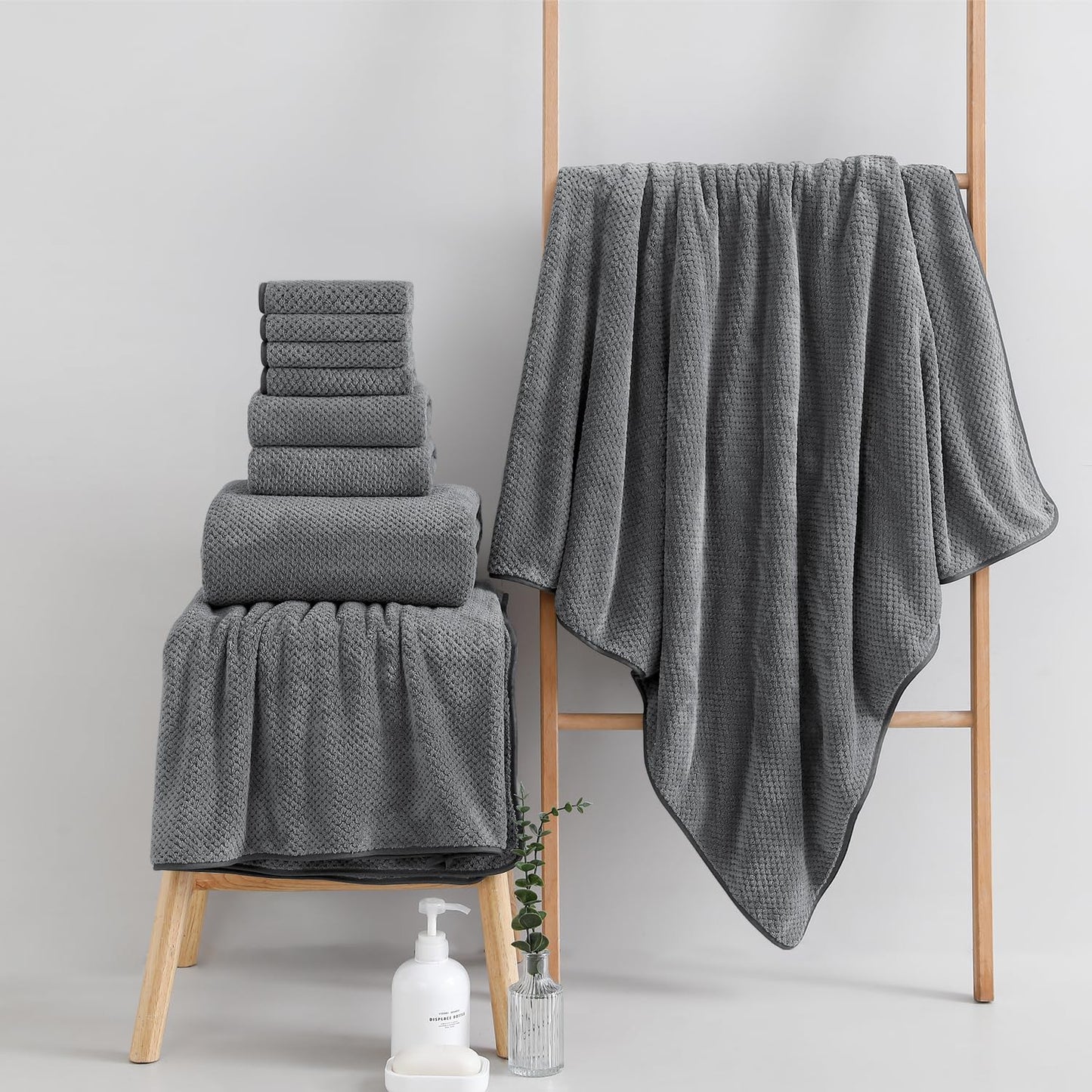 18 Piece Microfiber Bath Towels Set - 6 Bath Sheets,6 Hand Towels And 6 Washcloths,Soft Family Towels,Highly Absorbent Bathroom Towel,Quick Dry Shower Towel Luxury Towels For Hotel Spa Dorm-Dark Gray