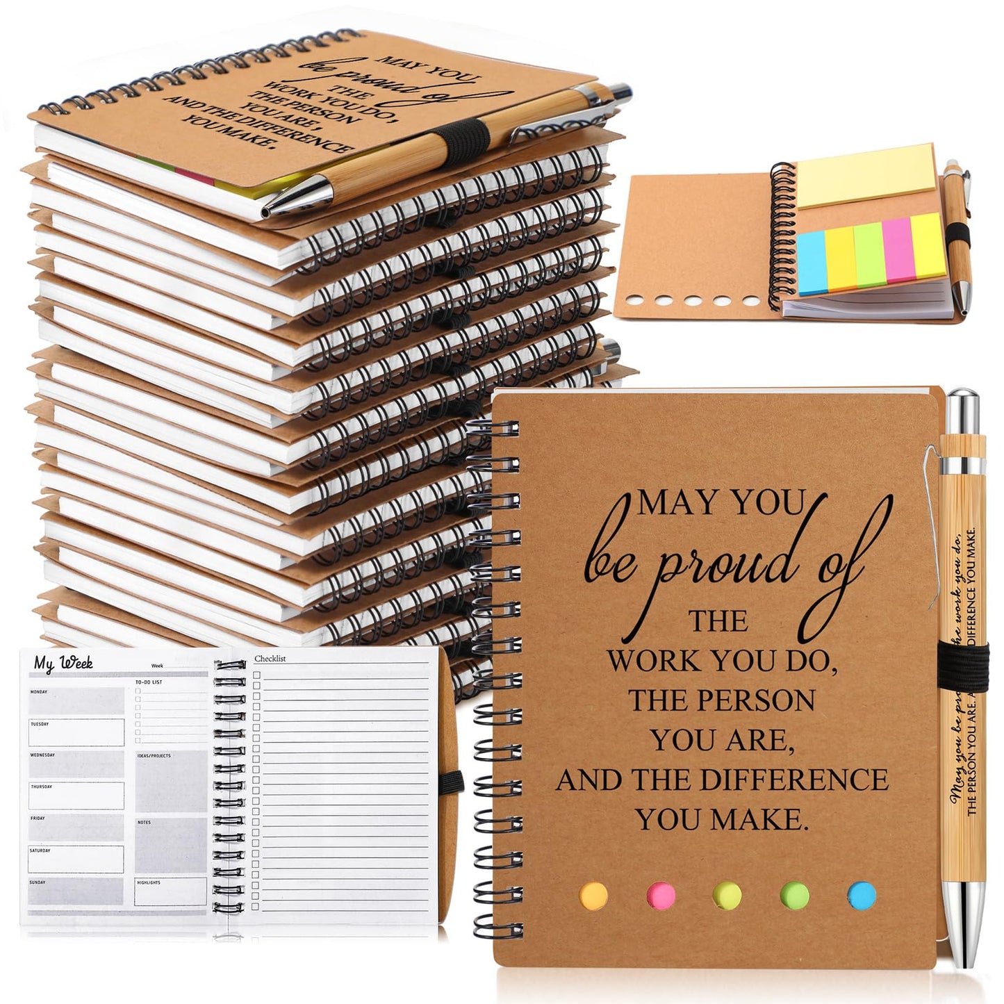 Moinchore 30 Sets End of Year Student Gifts Employee Appreciation Gifts Inspirational Spiral Notebooks with Sticky Notepad and Pen for Graduation Student Teacher Staff CNA Week (May You Be Proud)