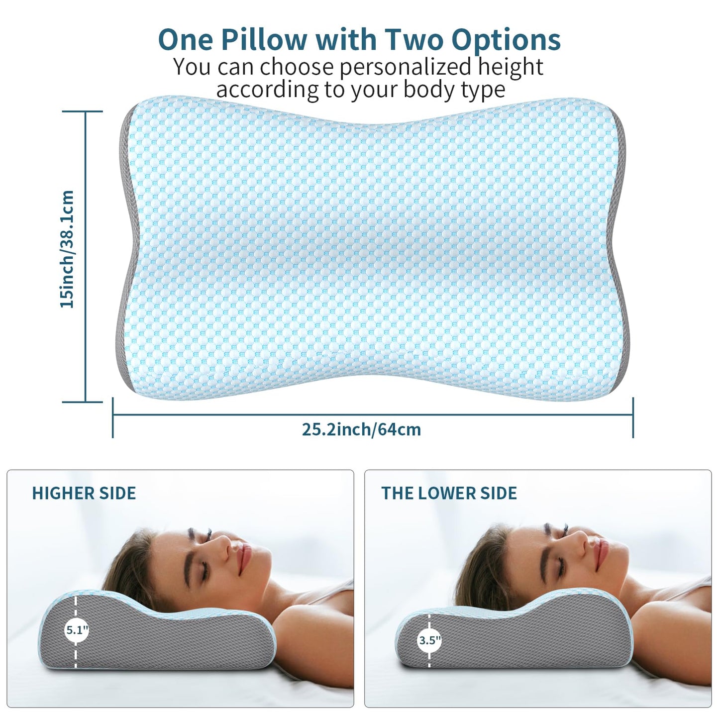 Cervical Neck Pillow for Pain Relief, Contour Memory Foam Pillows for Sleeping, Ergonomic Pillow Orthopedic Cooling Pillow Bed Pillow Neck Support for Side Back Stomach Sleepers
