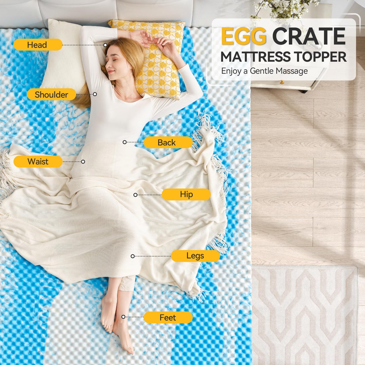 SINWEEK 2 Inch Egg Crate Memory Foam Mattress Topper Twin XL, Twin Extra Long Mattress Pads for College Dorm Room, Pressure Relieve CertiPUR-US Certified,39x80 Inches, Blue