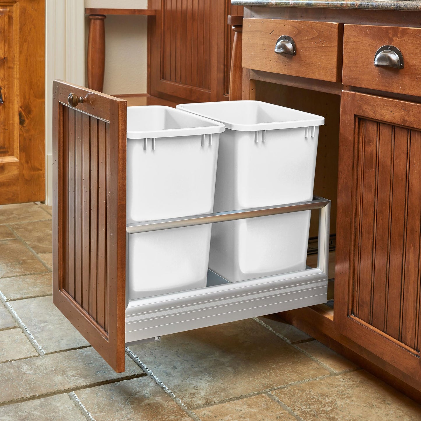 Rev-A-Shelf 27 qt Polymer Replacement Waste Container for Rev-A-Shelf Pullouts, Kitchen Cabinet Trash Can Recycle Bin, RV-1024-11-2, White (2-Pack)