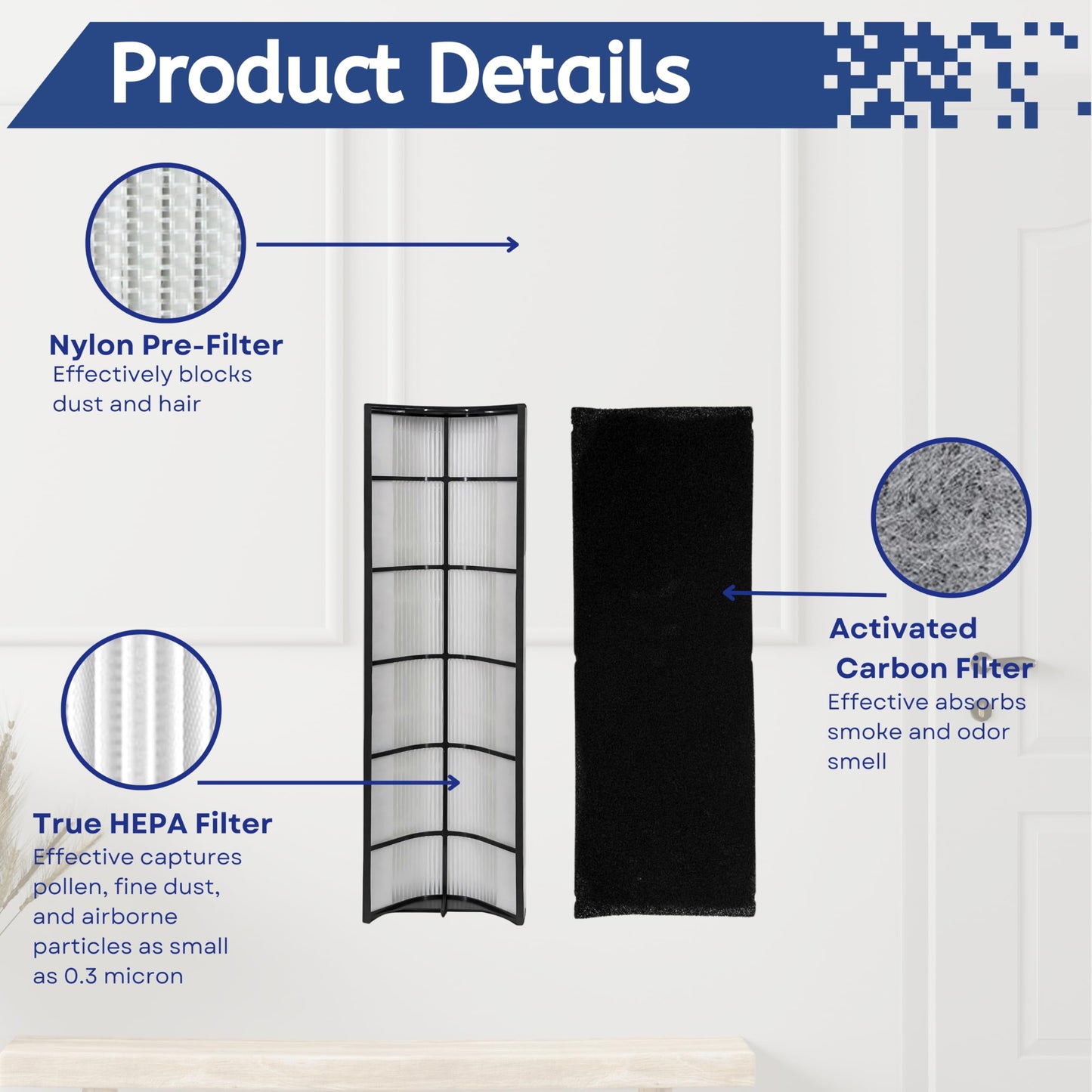 Nispira 2-in-1 True HEPA Replacement Filter PETWRFIL For Pure Enrichment PureZone Elite 4-IN-1 Tower Air Purifier PEAIRTWR (2-HEPA + 2-PreFilter)