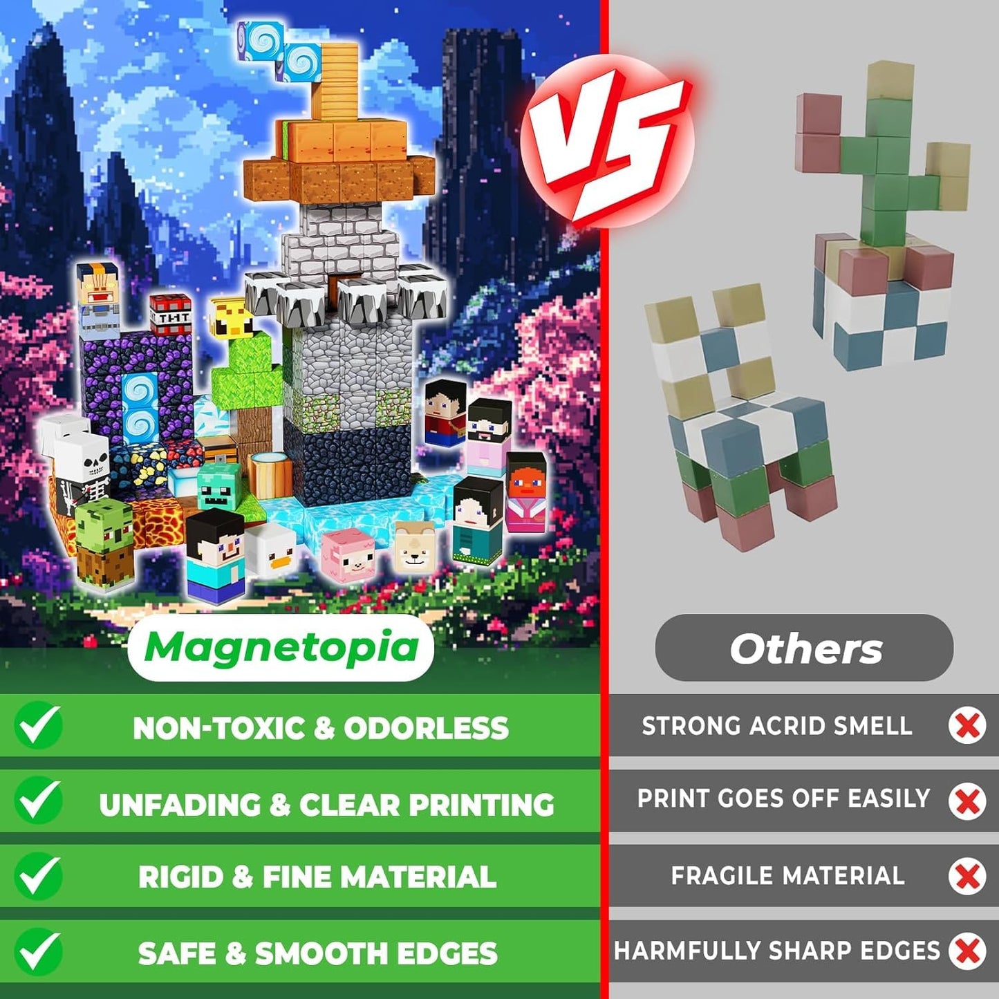 Magnetic Blocks - 150PCS Magnetic Building Blocks Cubes Adventurer, Magnet Toys for Kids Age 3+, Toy Building Set for Kids, Magnets Stacking Construction Birthday Gifts for Boys Girls Age 4-8, 8-12