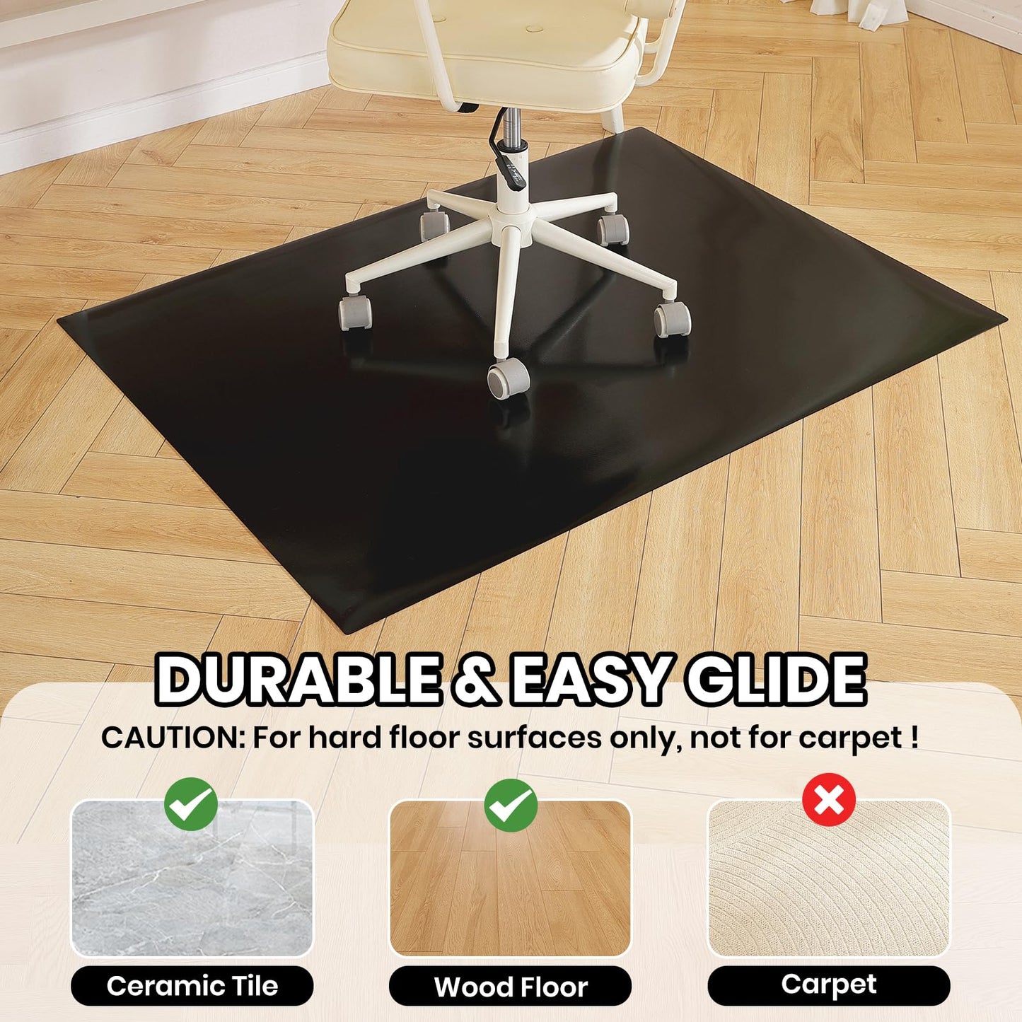 Black Office Chair Mat for Hardwood Floor, 36 x 48 Inch Computer Desk Chair Mat, Plastic Floor Protectors for Chairs, Heavy Duty Wood Tile Floor Mats for Home Laundry Dining Area