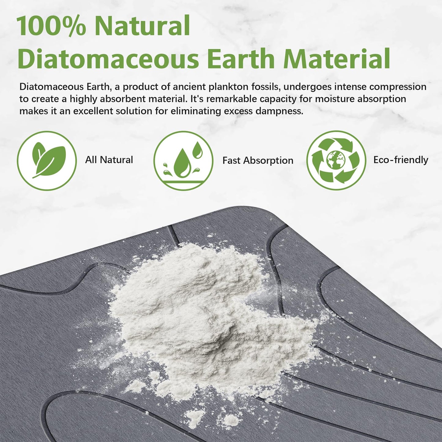Stone Bath Mat – Non-Slip Diatomaceous Earth Shower Mat, Super Absorbent & Quick-Drying Bathroom Floor Mat, Easy-to-Clean Diatomite Bath Stone for Safer, Dryer Steps (23.6" x 15.4", Gray)