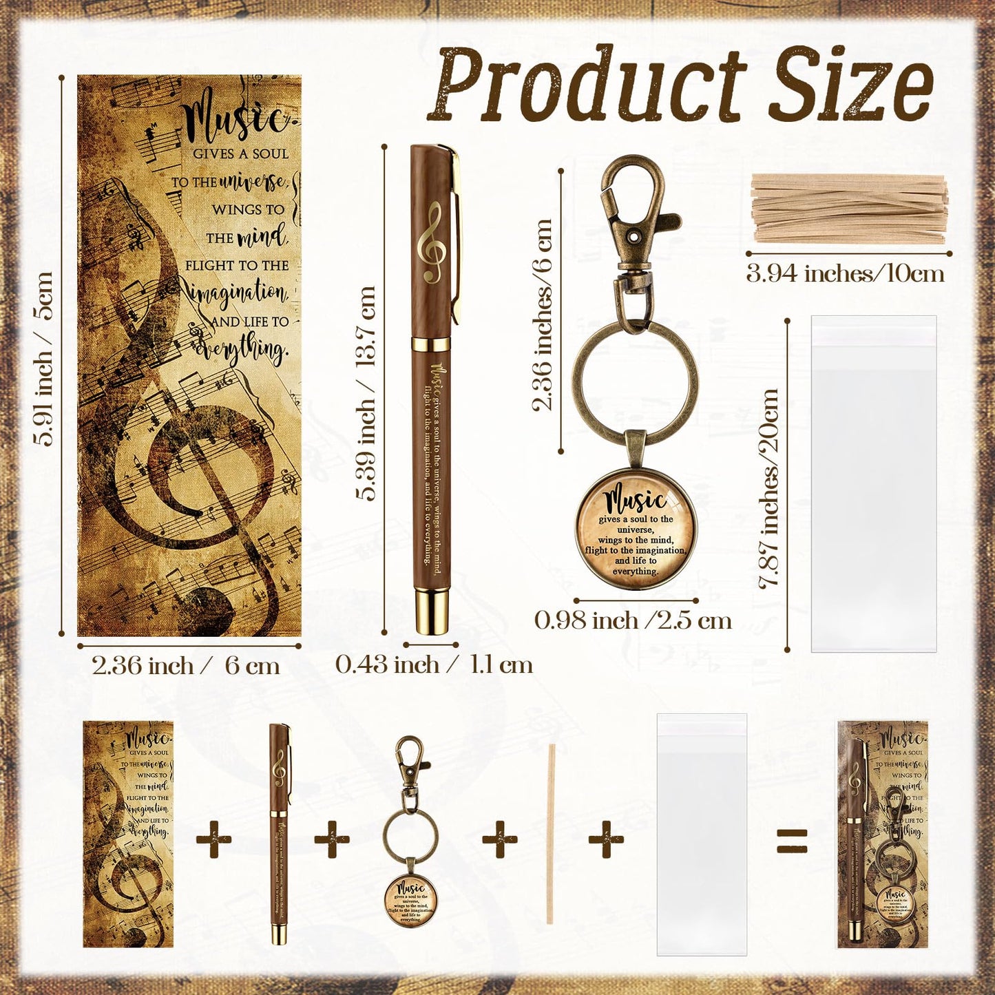Spakon 30 Sets Music Gifts Set Music Themed Thank You Gifts Keychains Pens Bookmarks Opp Bags Sets Musician Appreciation Gift for Teacher Choir Employee Coworker Social Worker