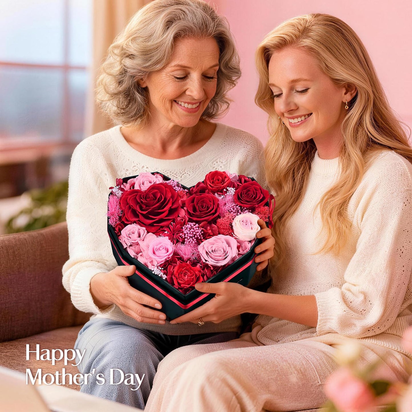 MARTINE MALL Forever Flowers for Delivery, Mothers Day Birthday Gifts for Women Mom 10 Preserved Real Roses in a Box Gifts for Girlfriend Wife Grandma Lasting Eternal Flowers with Necklace, Red