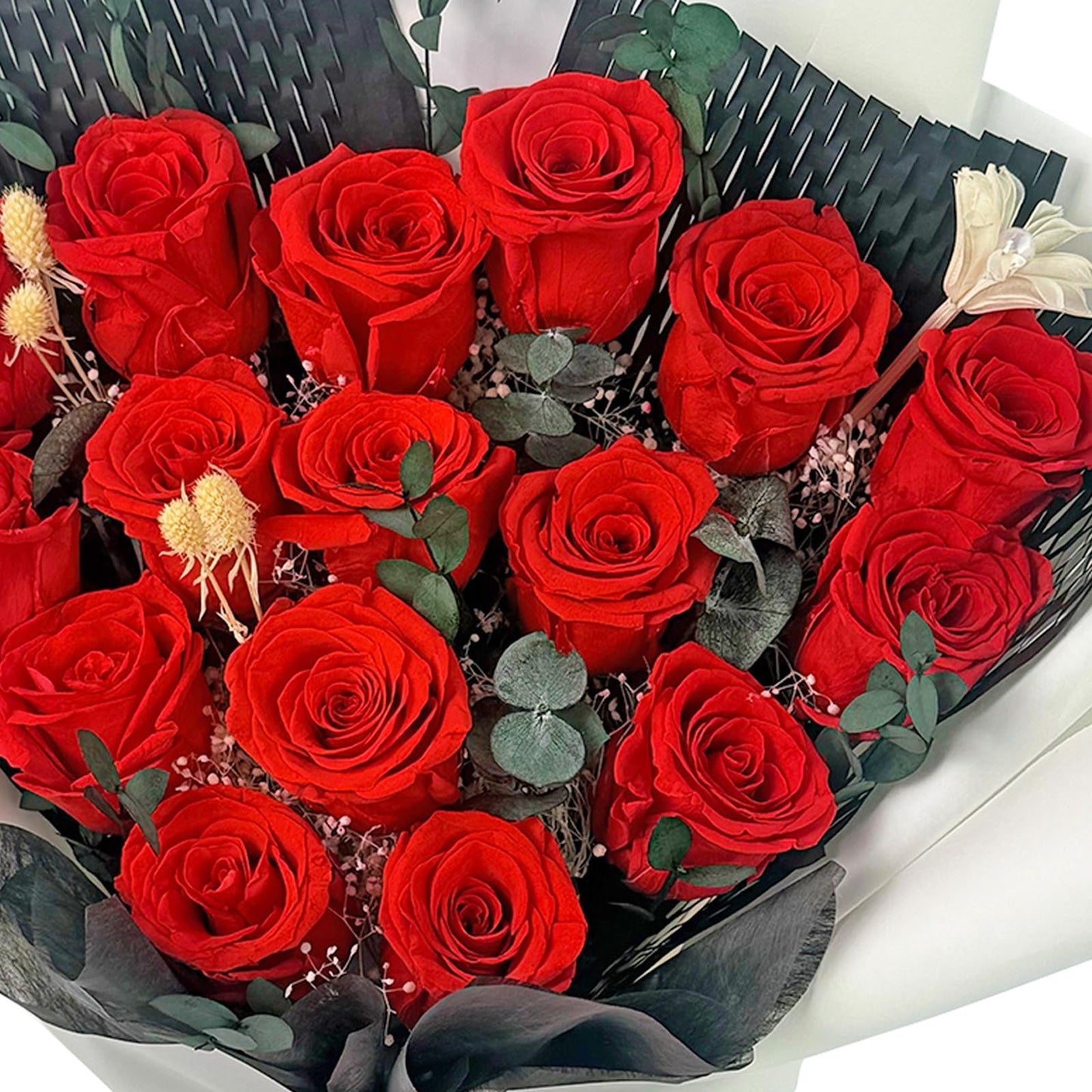Qutawua 16 Piece Preserved Flower Rose Bouquet, Forever Flowers Romantic Long Lasting Gift for Delivery to Women,Valentine's.Mother's Day Gift(Red, 16 Rose)