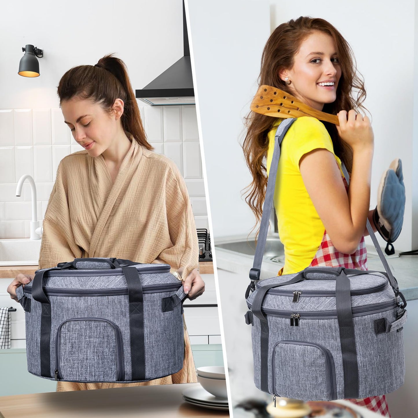 Double-Layer Slow Cooker Carrying Bag for 6-8 Quart CrockPot and Hamlton Beach Slowcooker, Travel Bag with Lid Fastener for Crock-pot, Portable Carrier with See-throught Window(BAG ONLY)