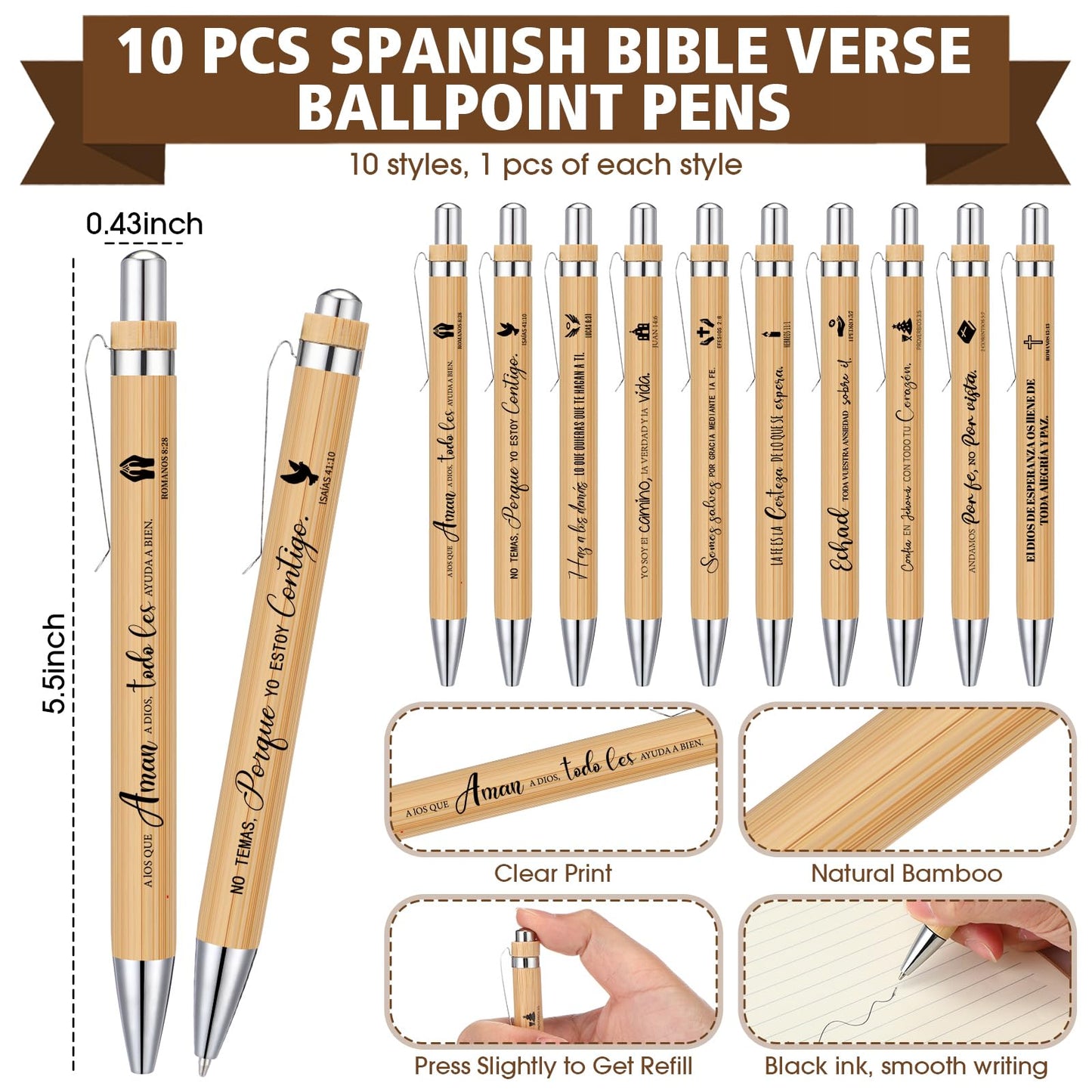Resurhang 20 Pcs/10 Sets Regalos Cristianos En Español Spanish Christian Notebooks with Pen Spanish Religious Gift Bulk Motivational Journals Inspirational Pen Thank You Gift for Church (Black)