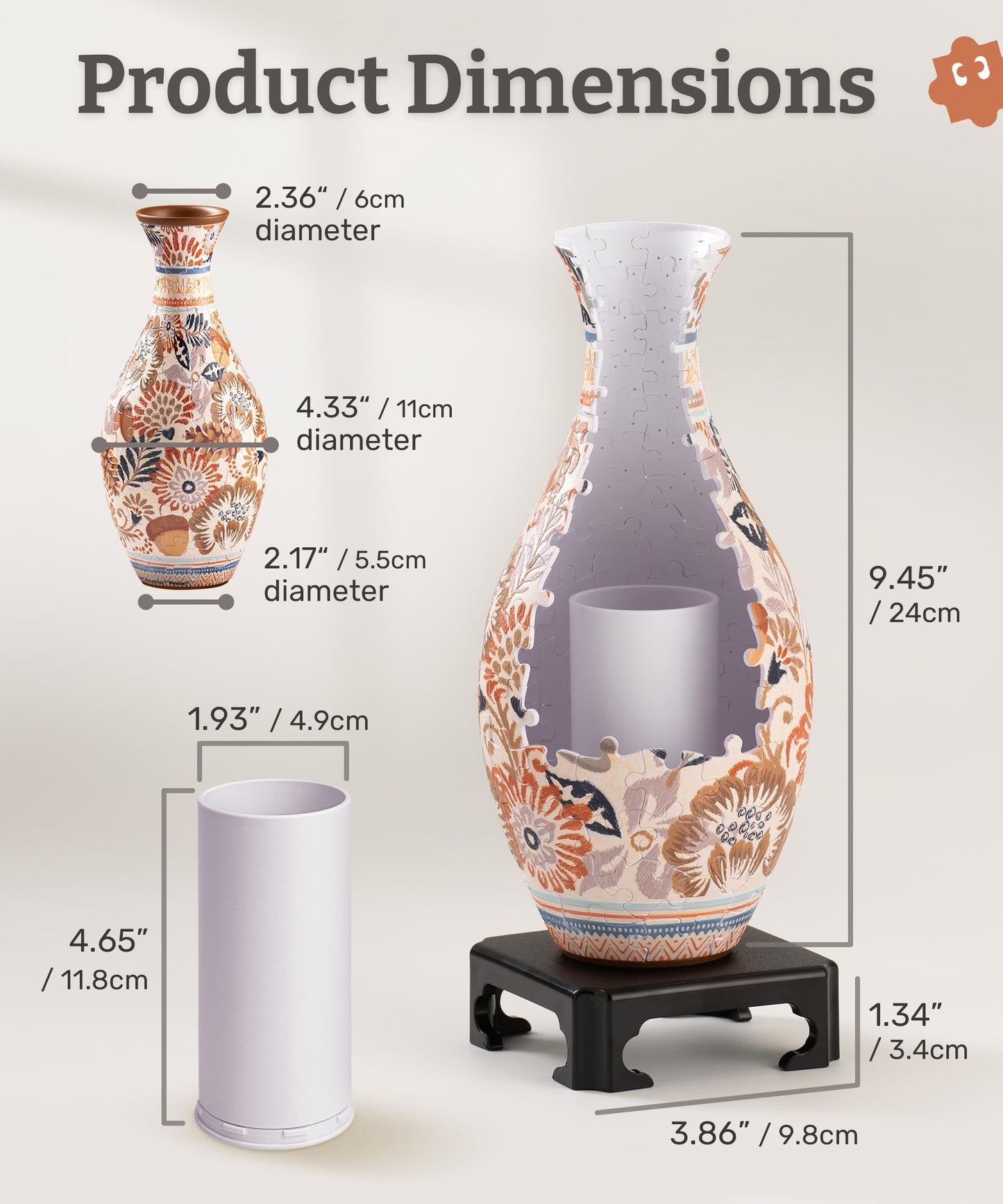 PieceRelax 3D Puzzle Vase for Adults to Flower Arrangement and Home Decoration Made By 160 Curved Plastic Puzzle Pieces - Winter Grace, for Mom [S1043]