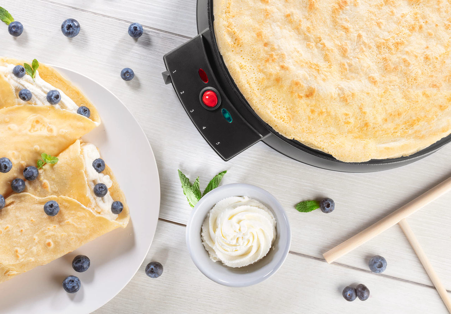 12" Griddle & Crepe Maker, Non-Stick Electric Crepe Pan with Batter Spreader & Recipe Guide- Dual Use Hot Plate for Breakfast Brunch, Blintzes, Eggs, Pancakes- Portable, Adjustable Temp Settings, Gift