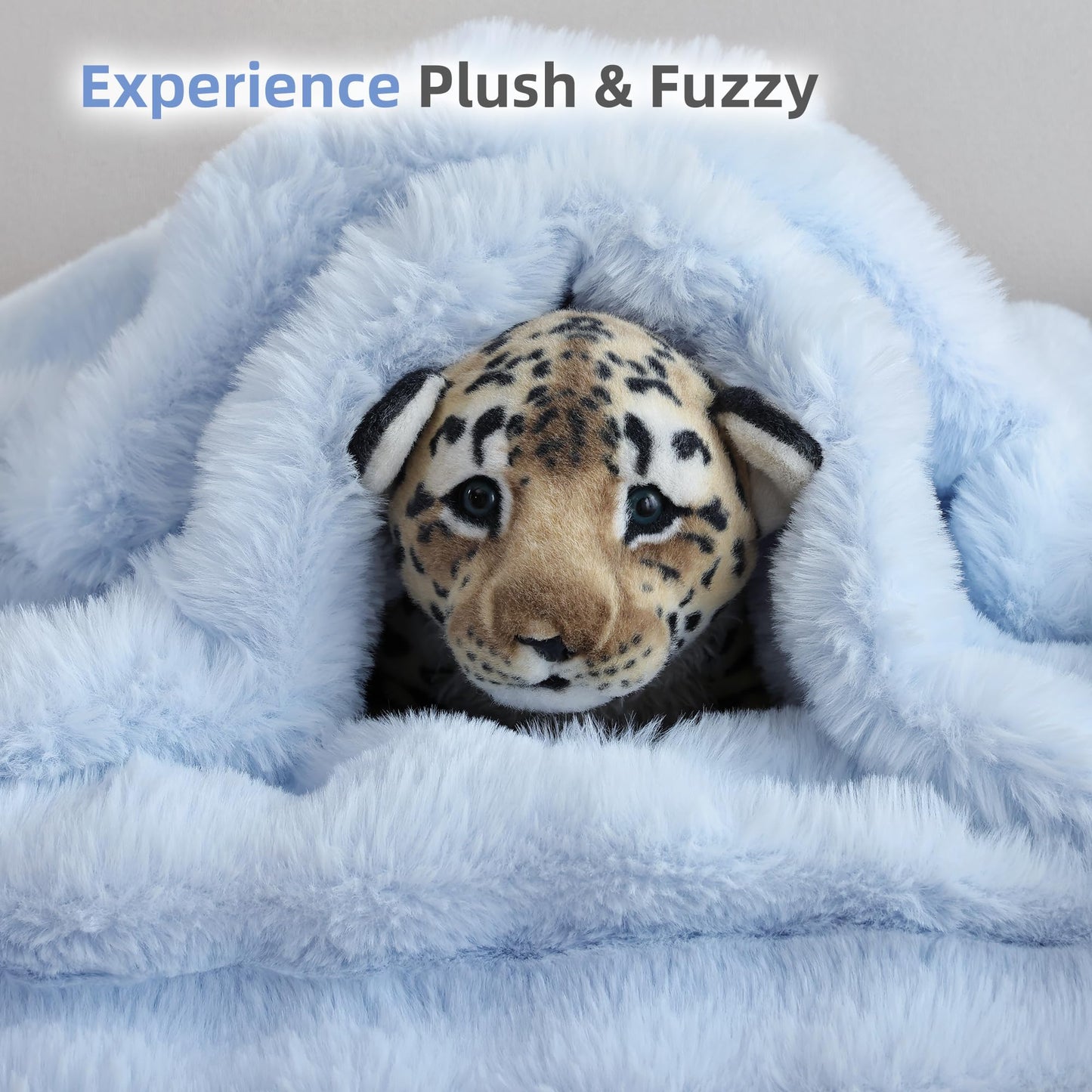 Smoofy Faux Fur Throw Blanket for Couch - Light Blue Super Soft Cozy Bubble Blanket, Fluffy Plush Fuzzy Throw for Sofa & Bed, Thick Lightweight Warm Blanket, Luxury Aesthetic Gift for Women 60"x80"
