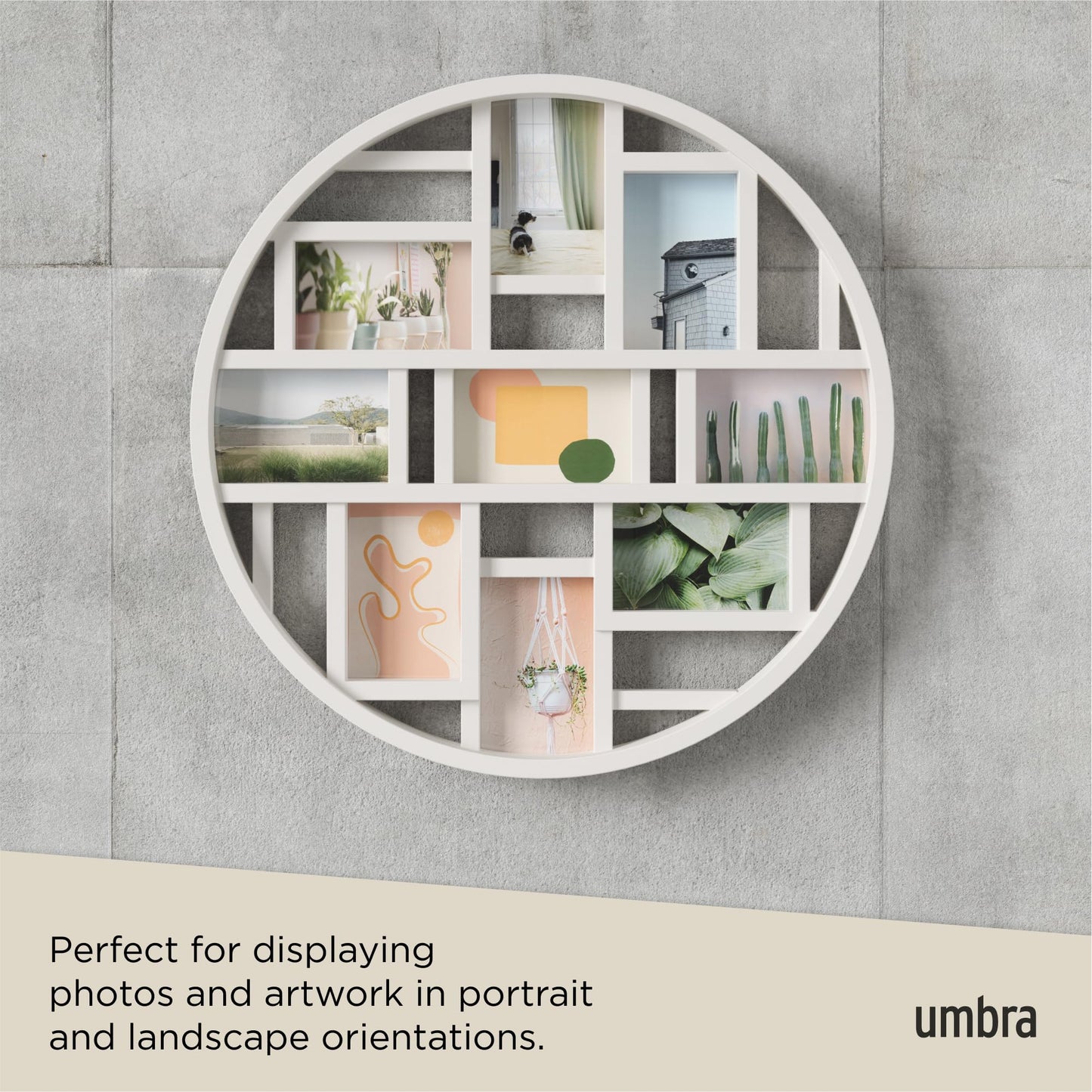 Umbra Luna Collage Picture Frame Holds Nine 4x6 Photos, Large 22-Inch Diameter, White