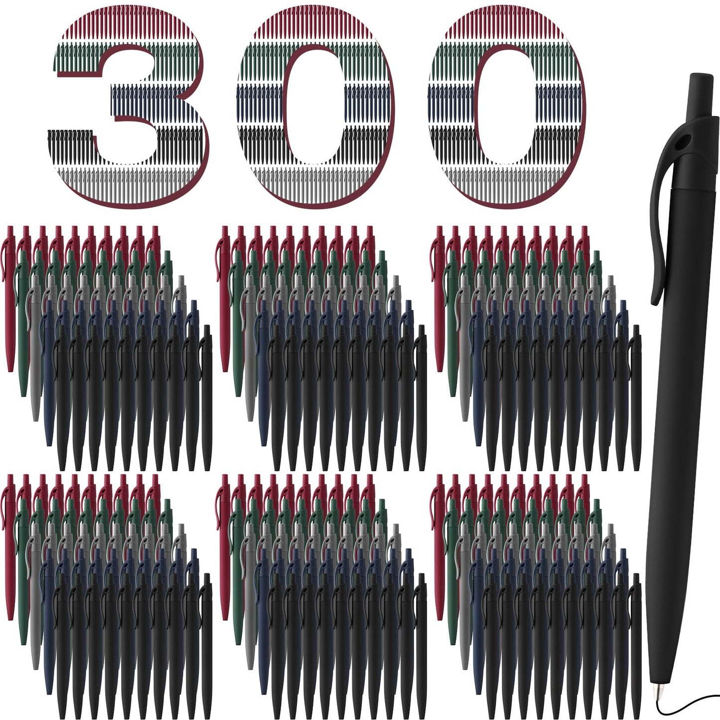 Resholder 300 Pack Black Pens Bulk Retractable No Bleed Click Black Ink Smooth Writing Ballpoint Pens for School Office Supplies, 1.0mm
