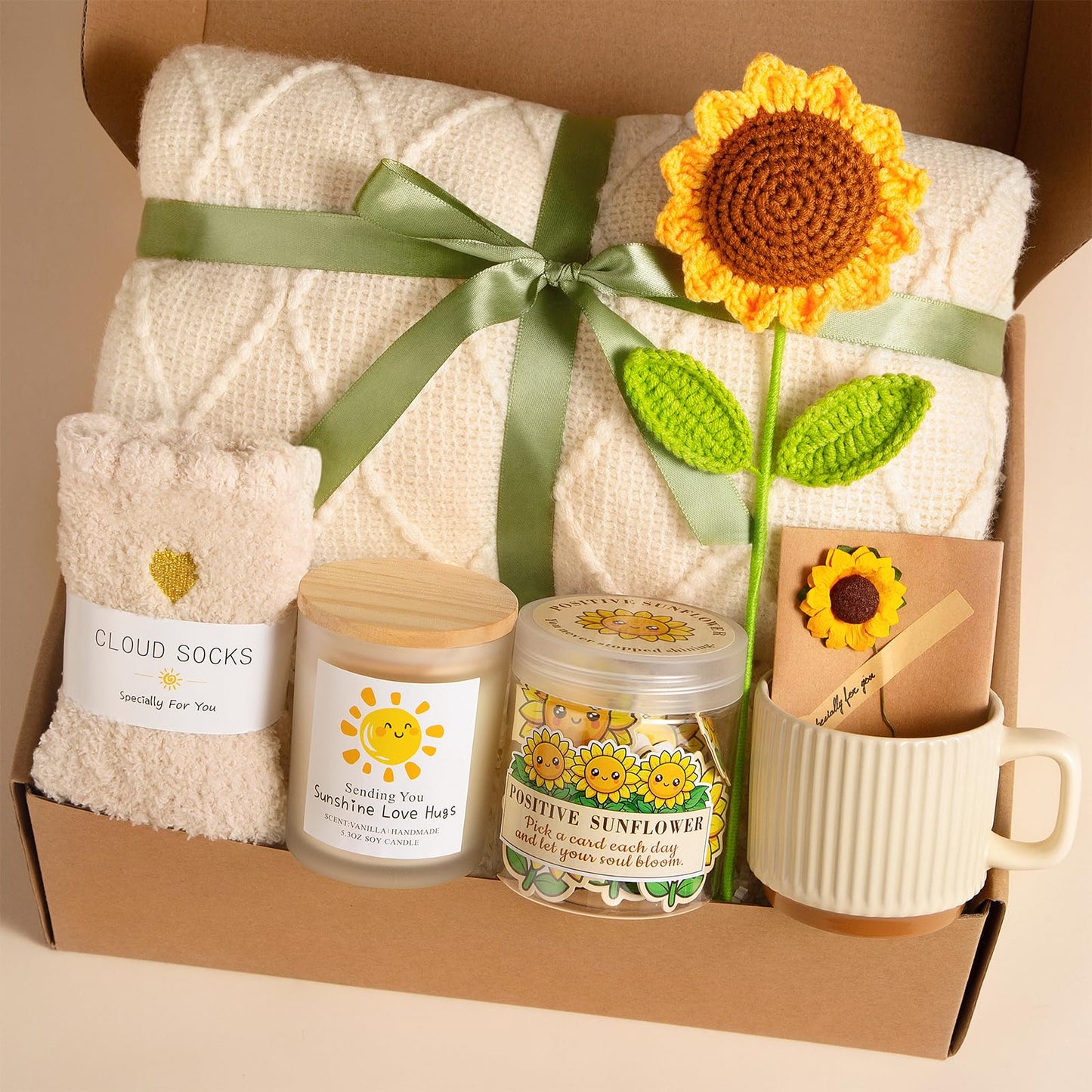 Aeenr Birthday Gifts for Women, Sending Sunshine Sunflower, Self Care Get Well Soon Gift Baskets W/Blanket, Unique Thinking of You GIFS for Mom Sister Her Friends Wife Grandma, Valentines Mothers Day