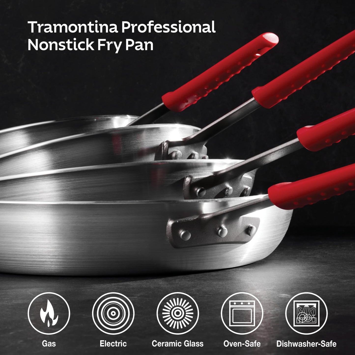 Tramontina Professional 14-Inch Non Stick Extra Large Frying Pan, Heavy-Gauge Aluminum Skillet with Reinforced Nonstick Coating, Red Handle, Dishwasher and Oven Safe