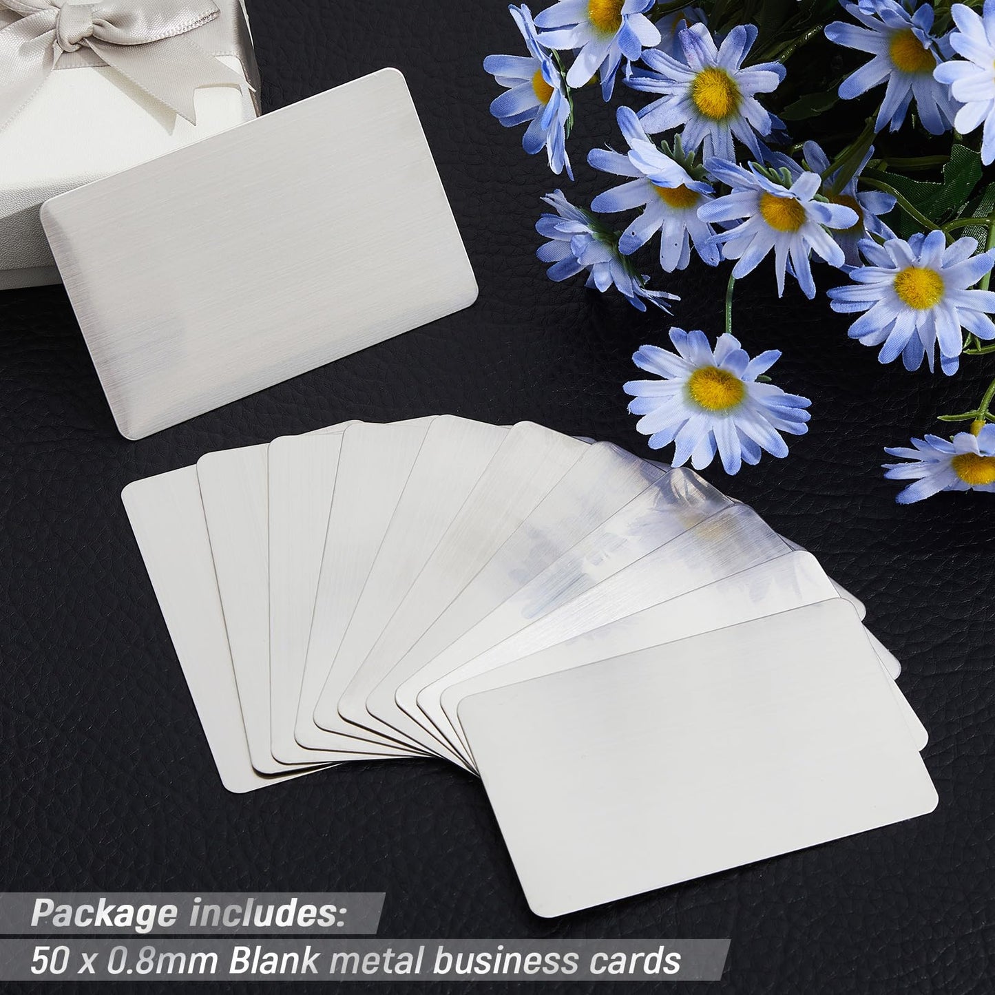 Tandefio 50 Pcs 304 Stainless Steel Metal Business Cards 3.4 x 2.1 Inch Laser Engraving Stainless Blank Steel Card for House Office Customer DIY Gift(0.8 mm Thickness)