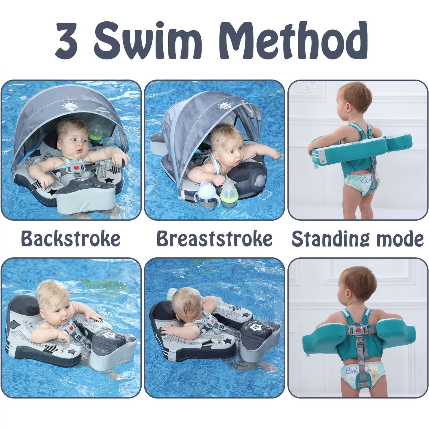 Mambobaby Float with Canopy Add Tail Baby Float No.7 Airplane Non-Inflatable Solid Baby Pool Float Infant Swim Trainer Swimming Ring for Infant Toddlers 3-48 Months, Gray