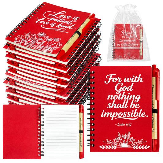 Succwoah 90 Pcs/30 Set Fathers Day Christian Gifts Bulk Prayer Journal Spiral Red Notebooks, Inspirational Notepad with Bible Verse Pen & Organza Bags, Perfect Religious Gifts for Men Women, Bible Study Groups, Church Members & Devotions