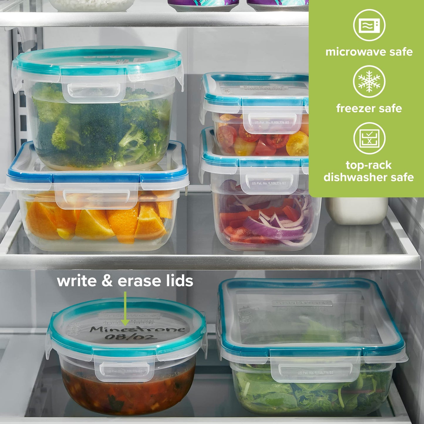Snapware Plastic Total Solutions (14-Pack, Mixed Sizes) Food Storage Containers Set, Airtight & Leakproof Plastic Locking BPA-Free Lids Tupperware, Freezer Dishwasher Microwave Safe