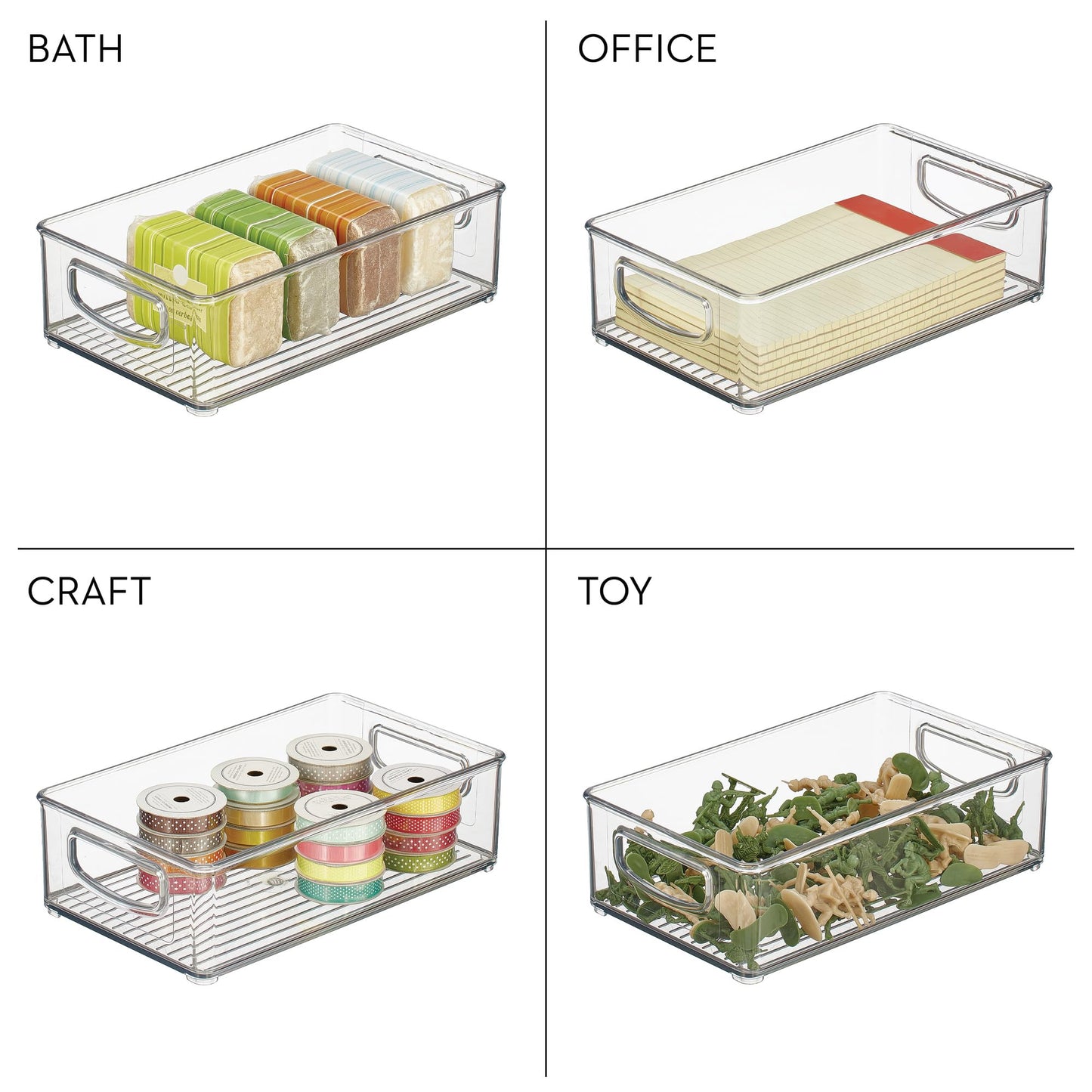 iDesign Stackable Pantry Bin with Handles for Kitchen Storage, Set of 4, Clear, Made in USA