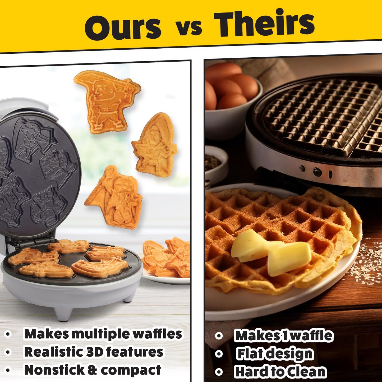 Dungeon Heroes Electric Mini Waffle Maker- Eat Wizards Fighters Clerics for Morning Breakfast Fun- Novelty Pancakes in Minutes, Non-Stick Fantasy Dragon for Tabletop Gamers- Great Waffler Novelty Gift