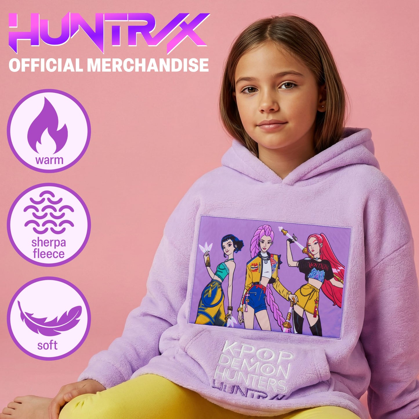 KPop Demon Hunters Huntrix Fleece Wearable Blanket Hoodie for Girls 6–14 Yrs Officially Licensed KPop Merch, Girls Gifts