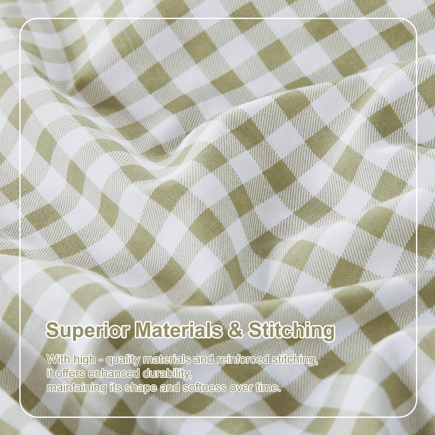 kisswish Gingham King Sheet Set, Lightweight Super Soft Brushed Microfiber Plaid Bed Sheets with 16" Deep Pocket, 4 Piece Ruffle Farmhouse Bedroom Decor, Sage Green