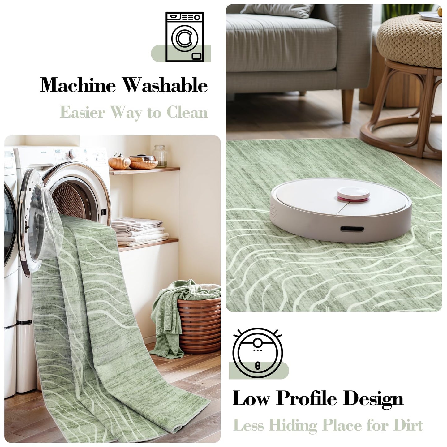 5x7 Sage Green Modern Abstract Area Rugs for Living Room, Washable Rugs for Nursery Bedroom, Non-Slip Minimalist Neutral Wave Striped Rugs for Playroom Boys, Throw Accent Rug Carpet for Dining Room