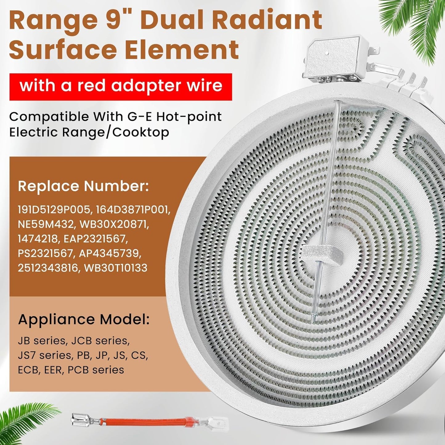 Upgraded WB30X24111 WB30T10133 Range 9" Dual Radiant Surface Element Compatible with G-E Hot-Point Electric Range 9 inch Dual Surface Burner Element, Replace 2512343818-1 Year Warranty by Fetechmate