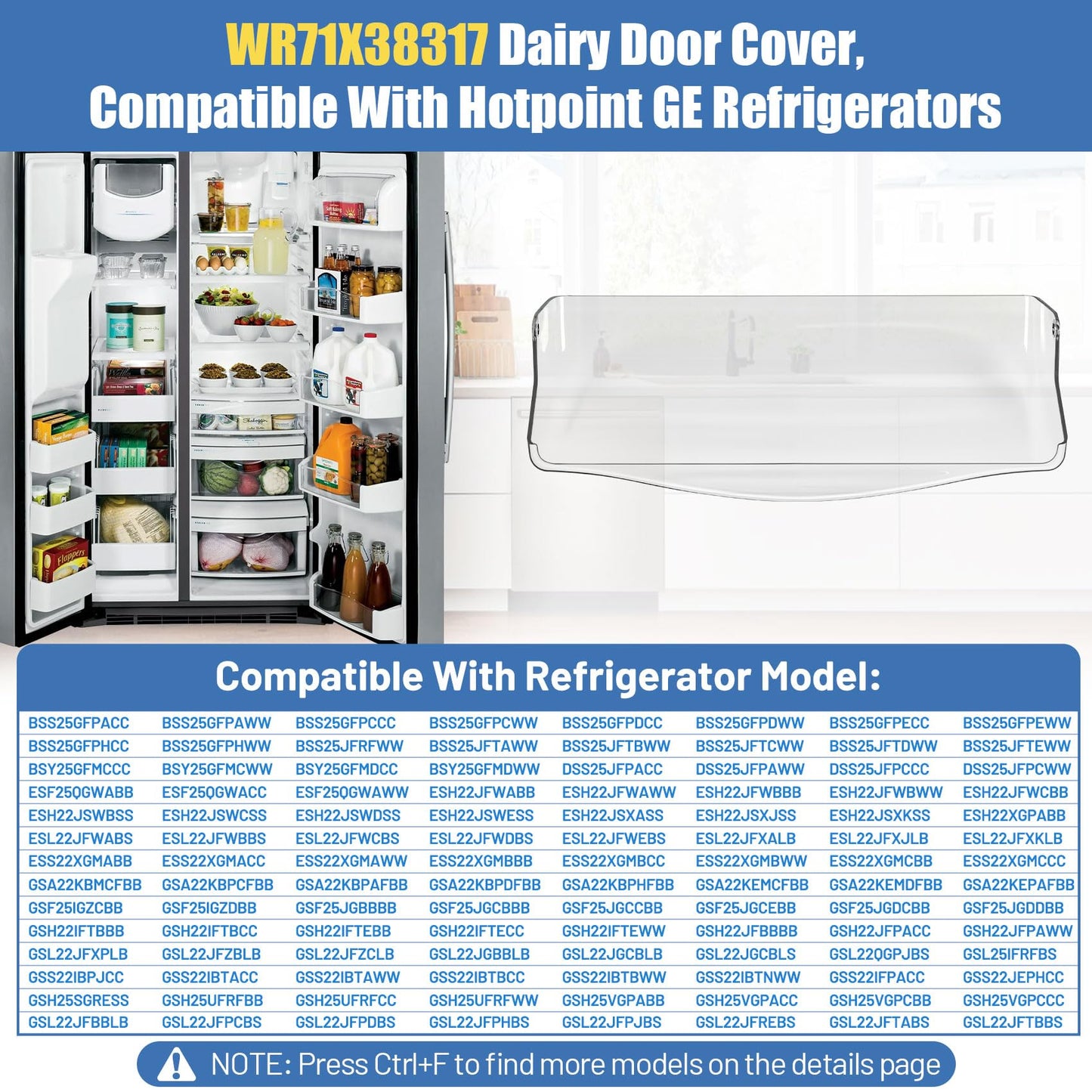 WR22X10012 WR71X38317 Refrigerator Dairy Door Compatible With Hotpoint GE Dairy Bin Cover, Refrigerator Door Dairy Replaces AP7175676 AH295579 EA295579 879748 AH295579 PS16619589