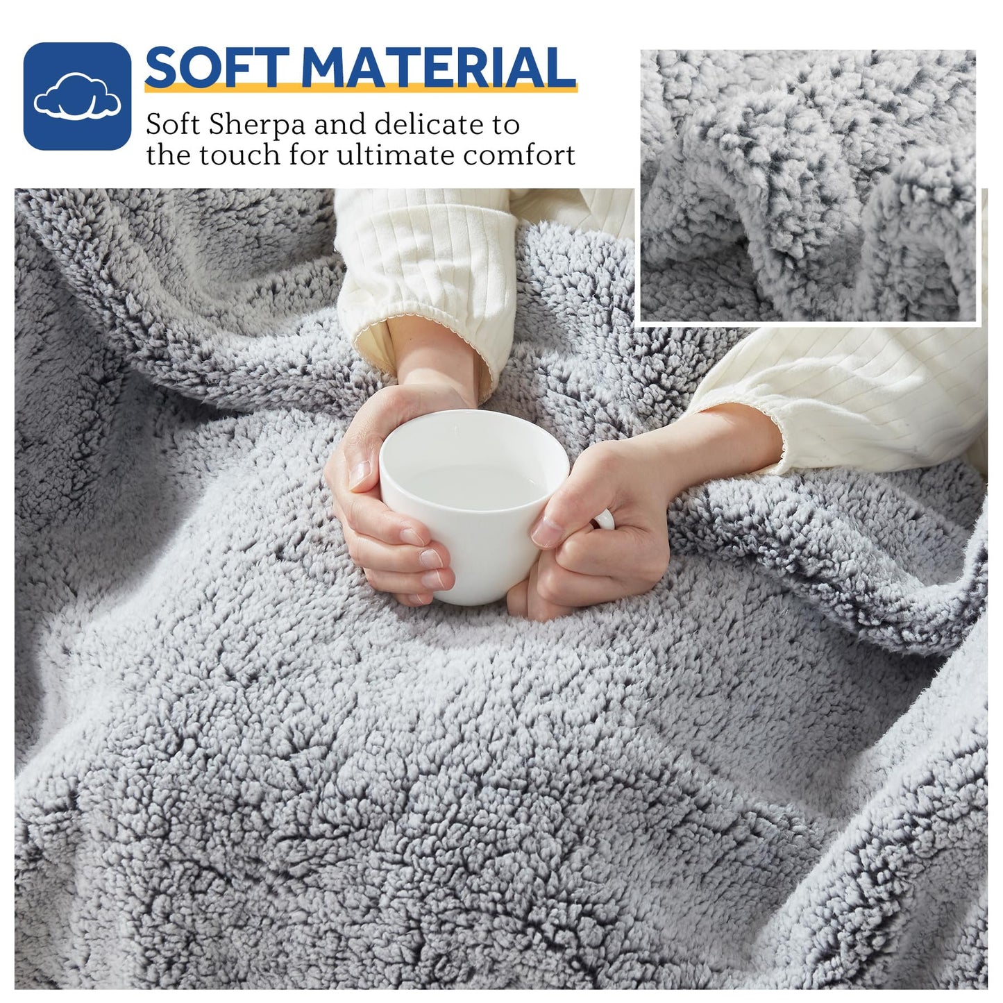 Sealy Electric Blanket Heated Throw 50"x60" Soft Double Sherpa Super Cozy with 6 Fast Heating Levels & 2-10 Hours Auto-Off, Over-Heat Protection, Machine Washable, Charcoal