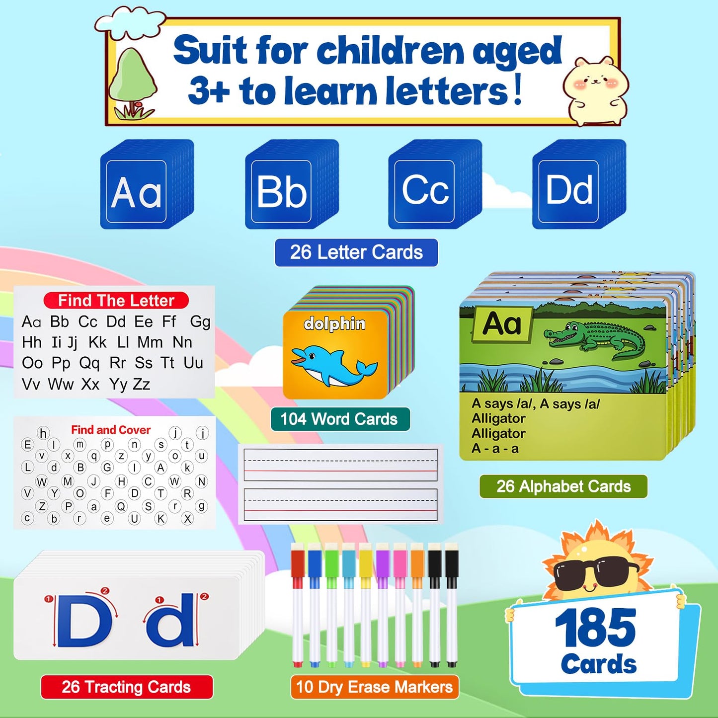 Meetory Alphabet Learning Pocket Chart - 41x28.3in Alphabet Wall Chart ABC Flash Cards Learning, Handwriting Practice Letter Tracing for Homeschool Supplies Preschool Kindergarten Classroom Must Haves