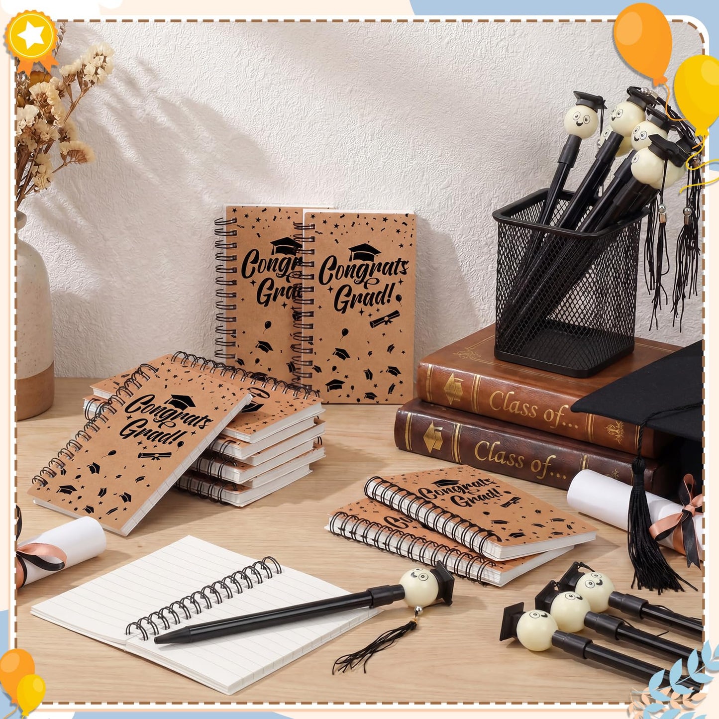 Resurhang 25 Sets Graduation Gifts Party Favors Bulk, Graduation Notebooks and Pen, Grad Cap Ballpoint Pens with Tassels Congrats Grad Spiral Journal Class of 2026 Gifts for College Graduate(Kraft)
