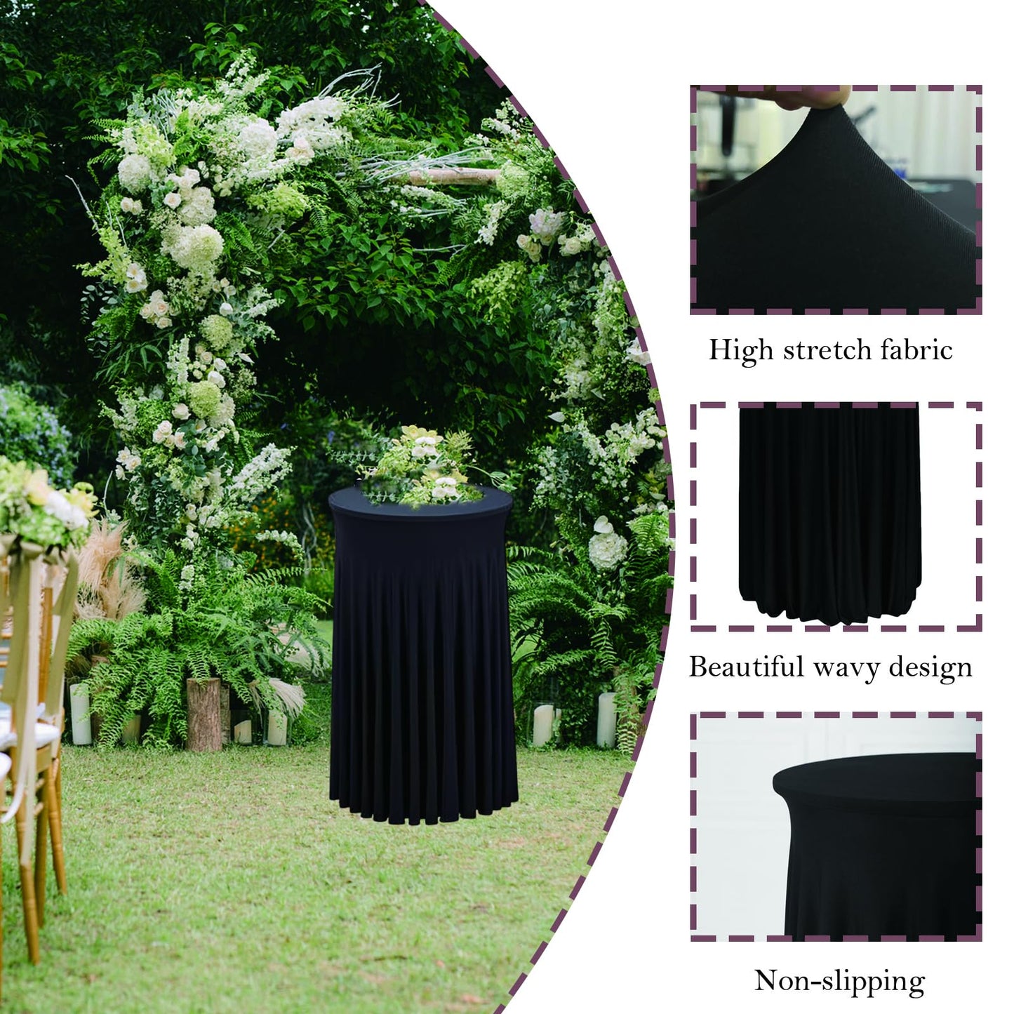 5 Pack Round Spandex Cocktail Table Tablecloths with Skirt, 32 x 43 Inch Black Stretch High Top Cocktail Table Covers Table Skirts Stretch Fitted Round Cocktail Table Cloths for Wedding Party Banquet