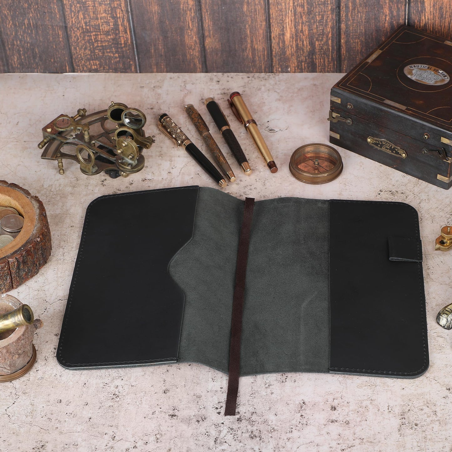 CestAntiQ, A5 Leather journal cover, Refillable Journal Cover for Large and Medium A5, Leather Handmade Notebook Cover, 9 x 6 Inches Leather Bound Journal (Black)