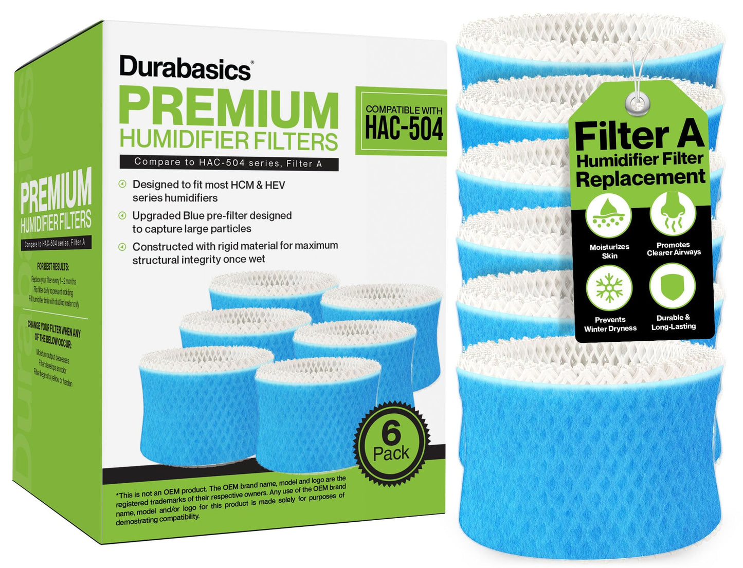 Durabasics 6 Pack of Premium Humidifier Filters Compatible with Honeywell Humidifier Filters HAC-504, HAC-504AW & Honeywell Filter A | Replacement for HCM 350 Cool Mist Humidifiers