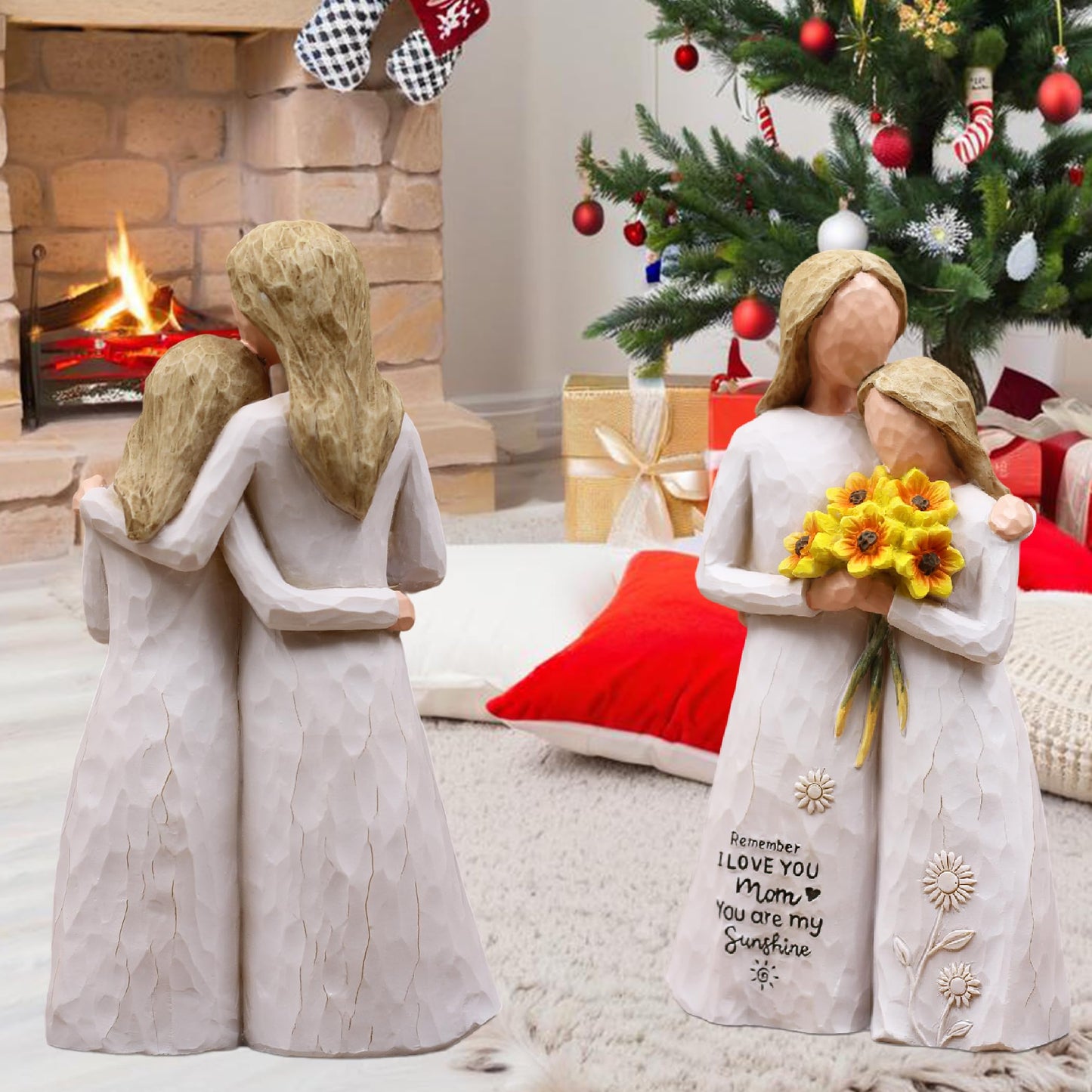 AUMELO Mom Birthday Gifts from Daughter, Gifts for Mom, Hand-Painted Mother Daughter Figurine Holding Sunflowers, 5.7" Resin Keepsake for Mothers Day, Christmas, Mother of the Bride(White)