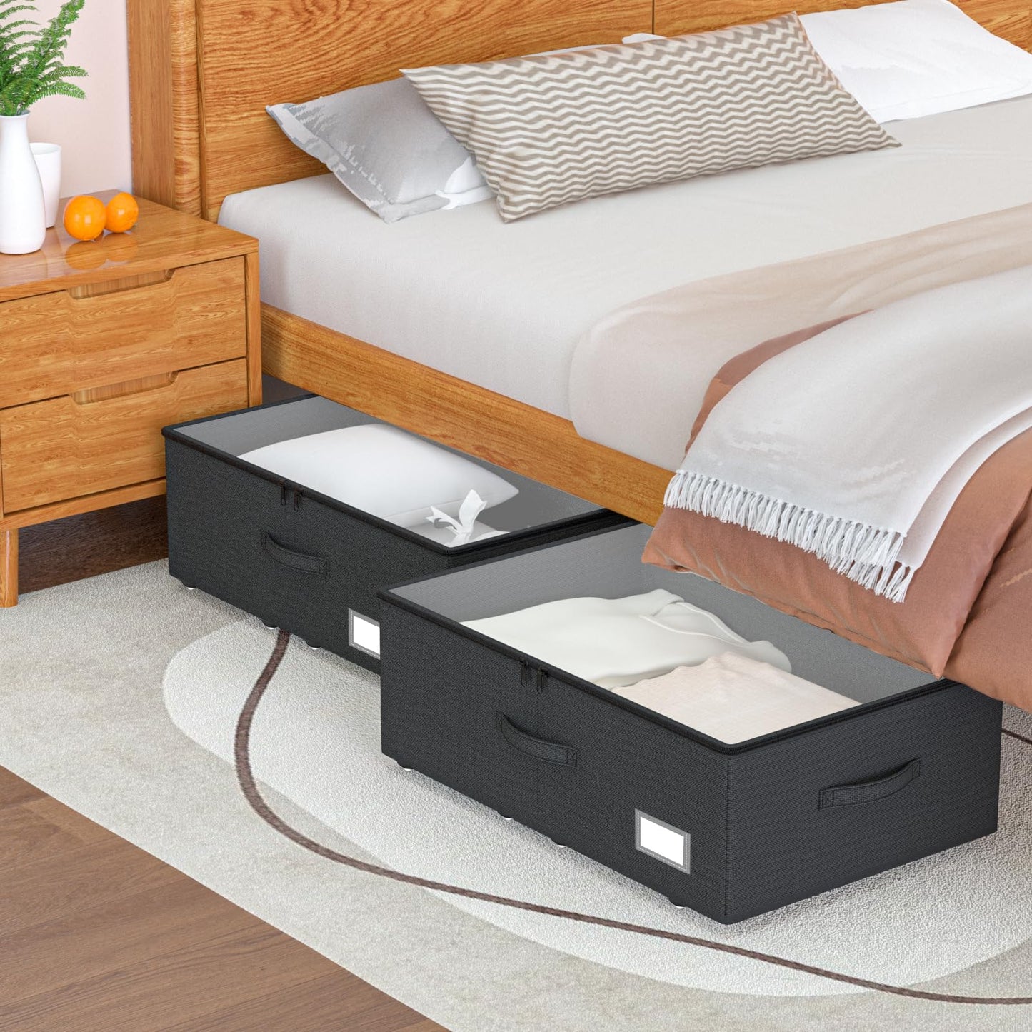 EE-RoomWorld Underbed Storage Bins With Wheels, No Assemble Required 10 inches Height Large Capacity Rolling Underbed Shoe Storage Containers，Dorm Underbed Storage Drawers