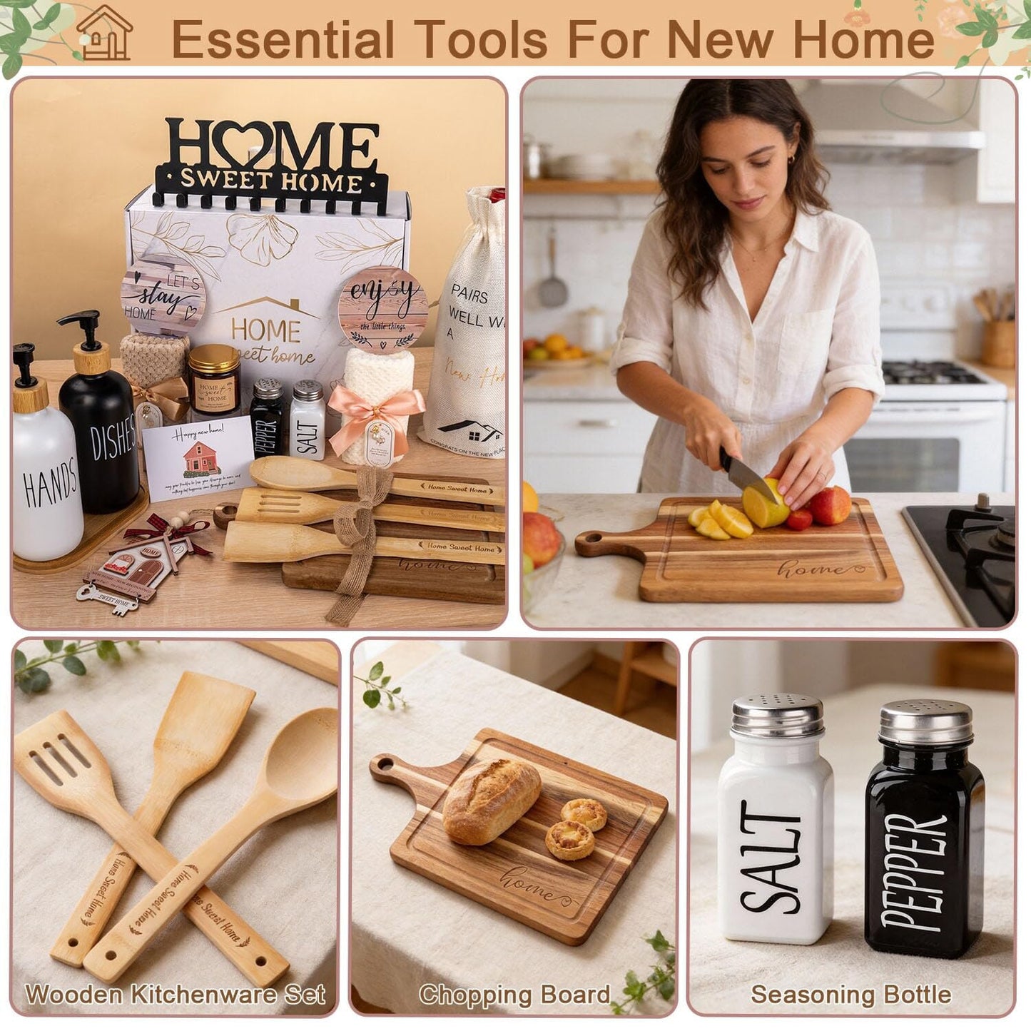 House Warming Gifts New Home, 19pcs New Home Gift Basket For Homeowners, Couple Women Neighbor - Includes Decoration, Kitchenware, Towel, Greeting Card, First Time Home Buyer Gift, Housewarming Gifts