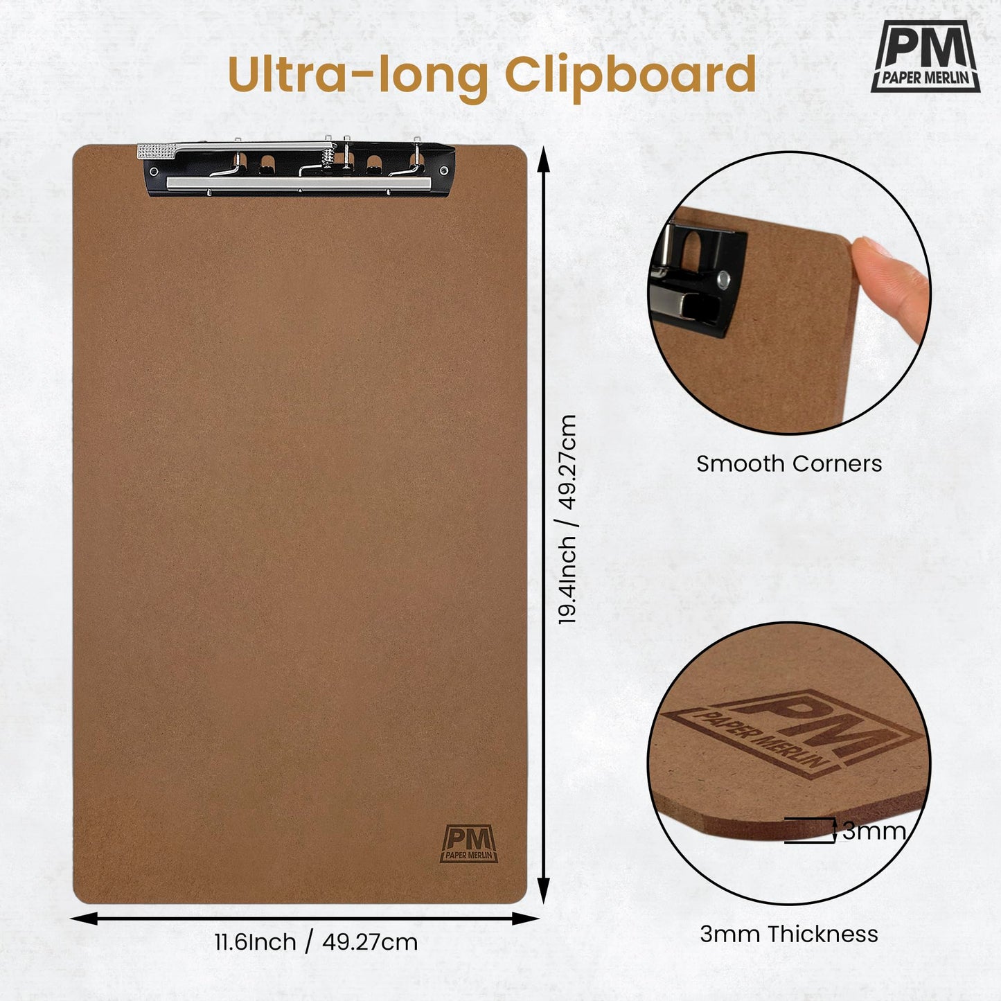 Paper Merlin Ledger Clipboards 19'' x 11'' - MDF 11x17 Clipboard with Large Clip Extra Writing Space for Your Paper (3 Pack)
