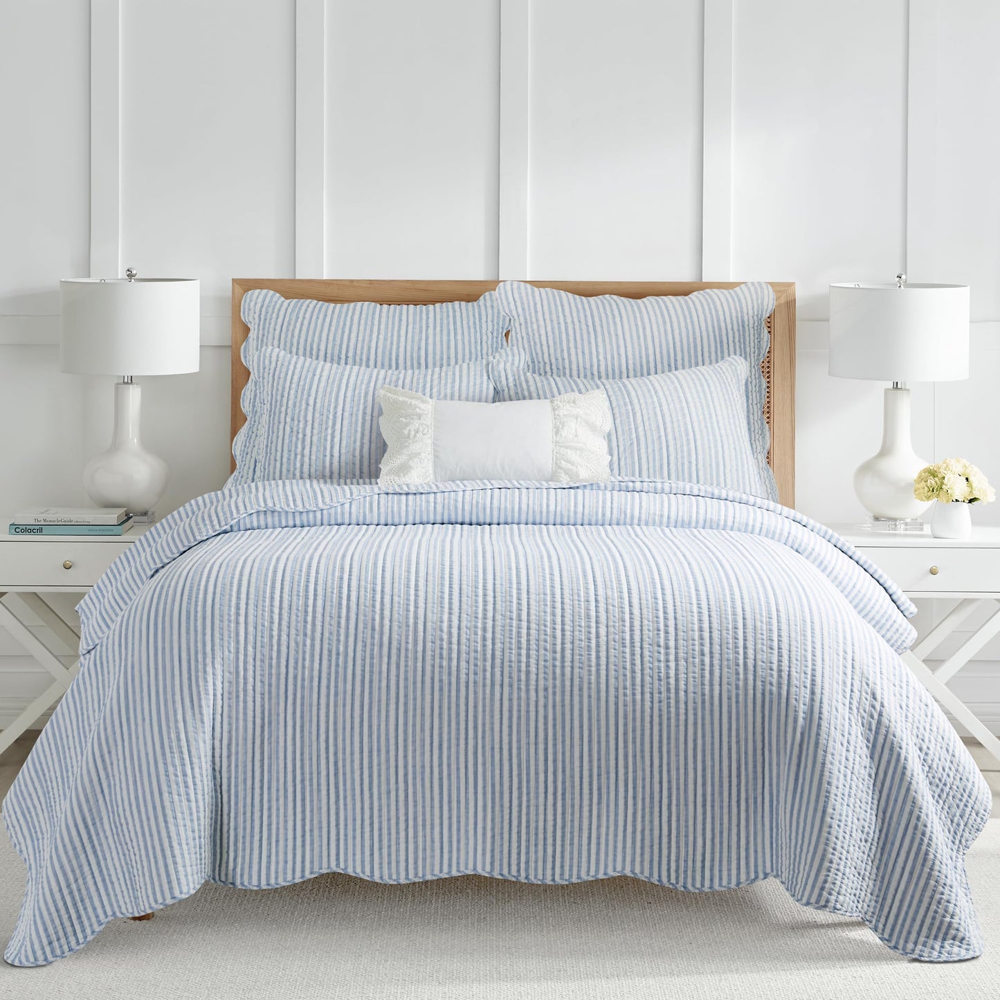 Levtex Home - Martha Stripe - Euro Sham Set of 2 - Stripe - Blue and White - (26x26in.), No Insert - Cotton