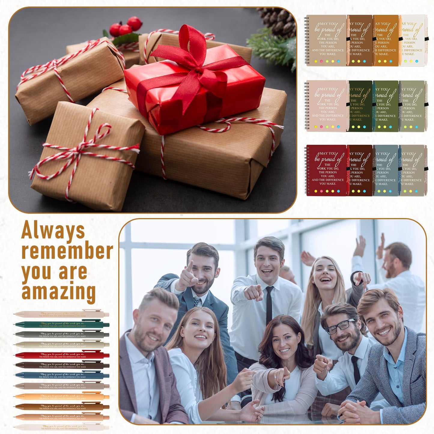 Resurhang 48 Pcs/ 24 Set CNA Week Gifts Bulk Thank You Gift for Cna A6 Notebooks Inspirational Journals Pens Appreciation Gift for Nurse Women Team(Christmas Color)